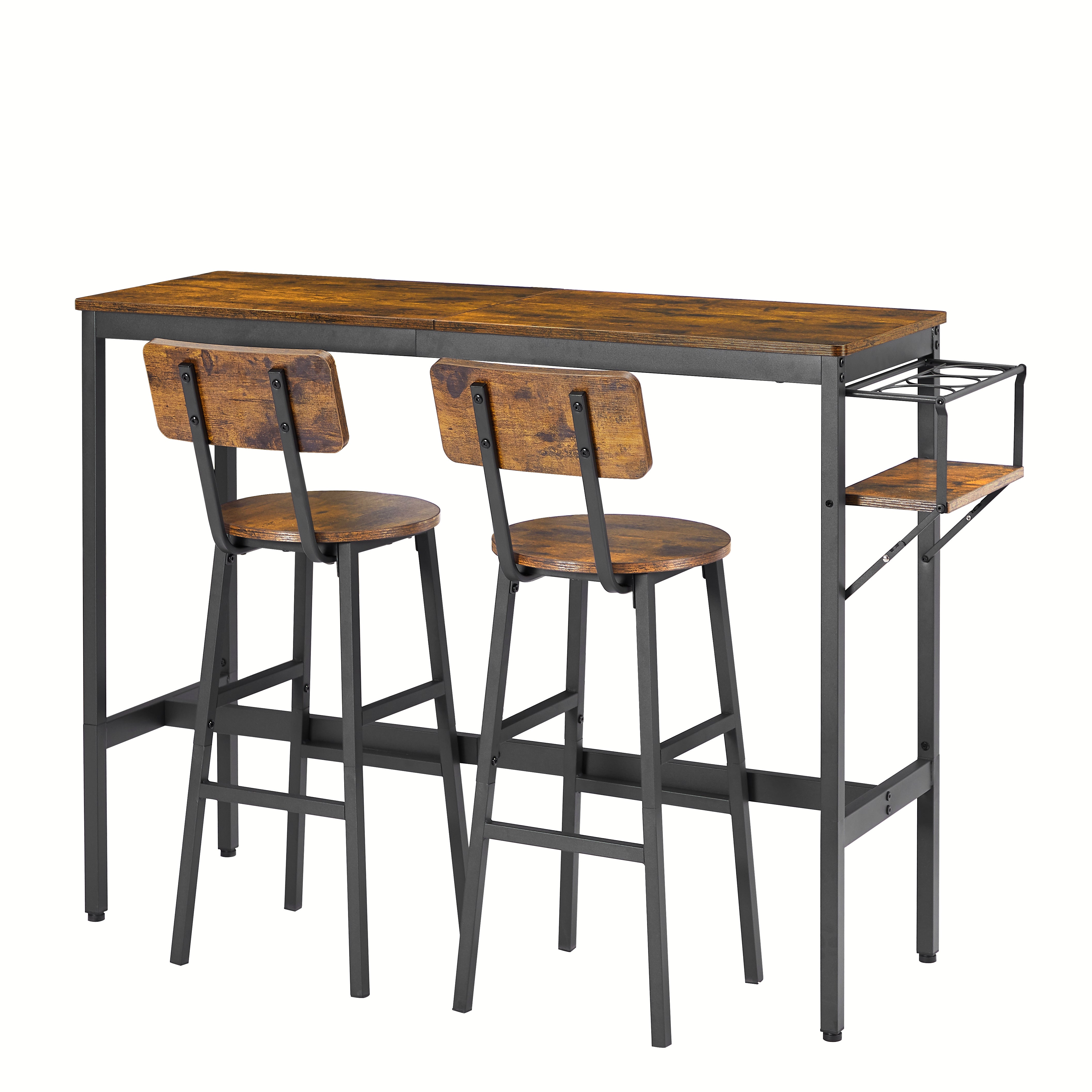 paproos 3 Piece Bar Table Set with Collapsible Bottle Holder