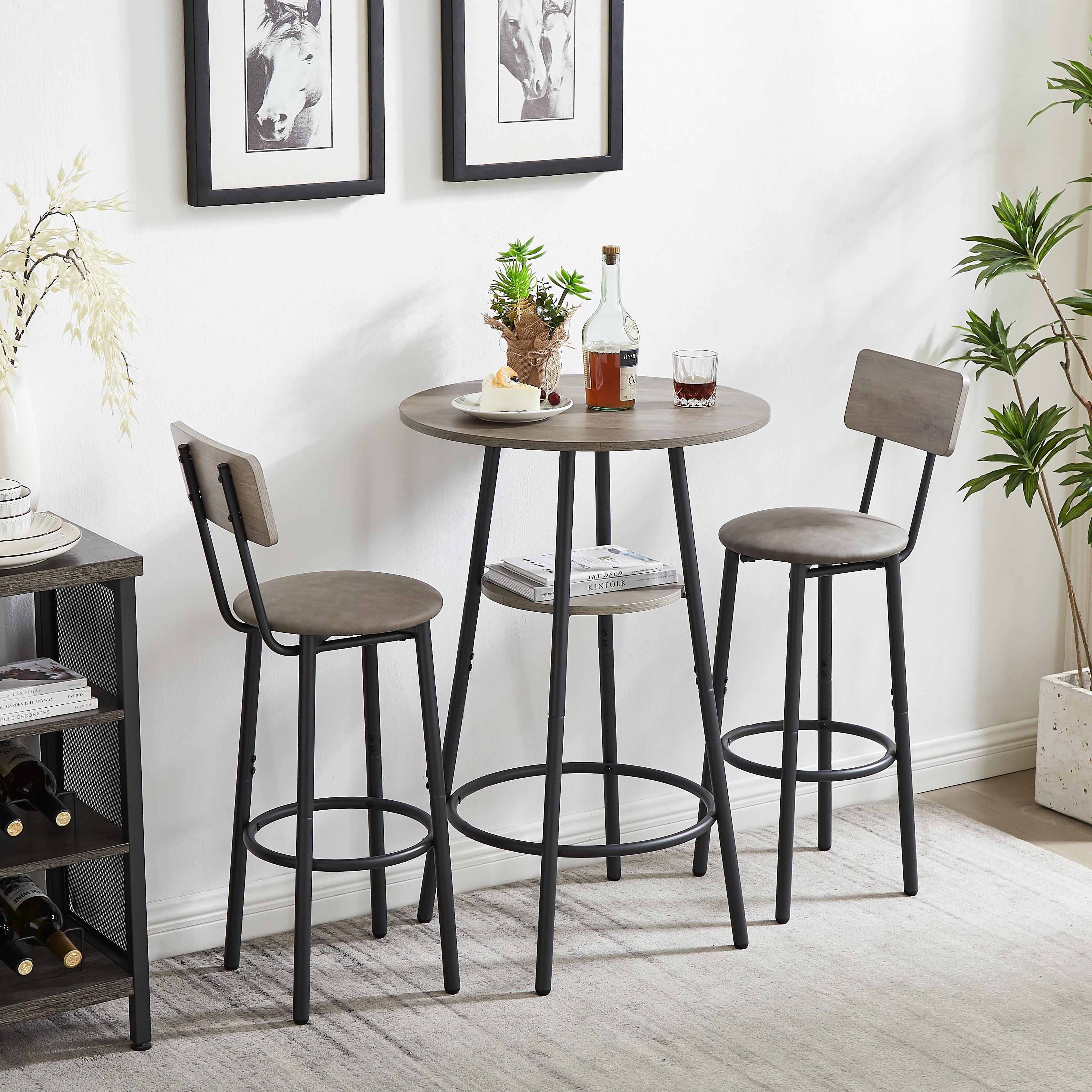 paproos 3 Piece Bar Table Set with Collapsible Bottle Holder