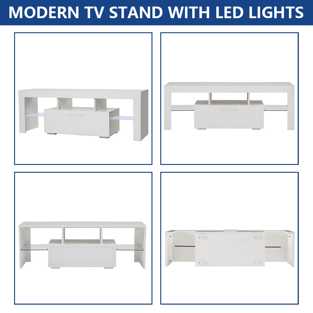 paproos TV Stand for 55 Inch TV, Modern High Glossy TV Cabinet with Remote Control and LED Lights