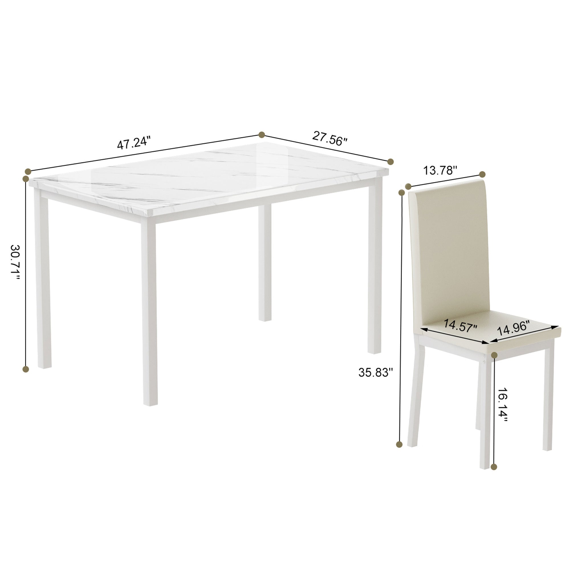 PAPROOS Dining Table Set for 4, Modern 5-Piece Kitchen Table Set with Marble Top and Faux Leather Upholstery Chairs