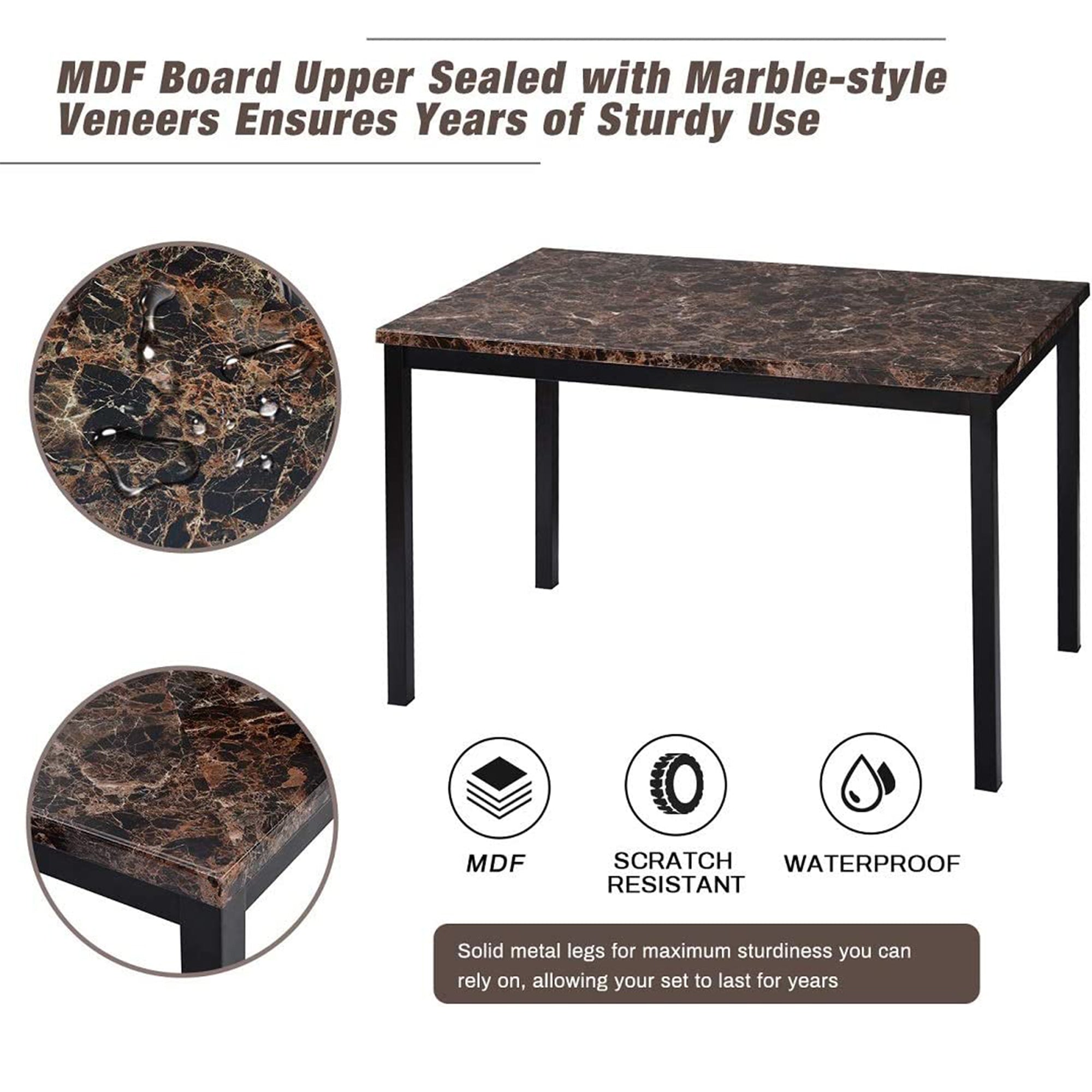 PAPROOS Dining Table Set for 4, Modern 5-Piece Kitchen Table Set with Marble Top and Faux Leather Upholstery Chairs