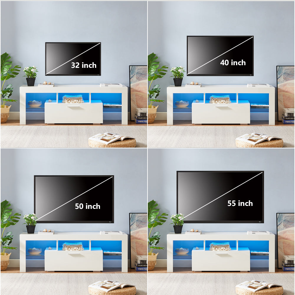 paproos TV Stand for 55 Inch TV, Modern High Glossy TV Cabinet with Remote Control and LED Lights
