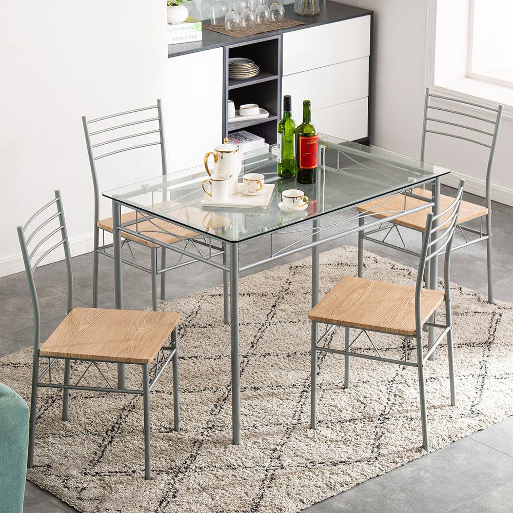PAPROOS Dining Table Set for 4, Modern 5-Piece Kitchen Table Set with Marble Top and Faux Leather Upholstery Chairs