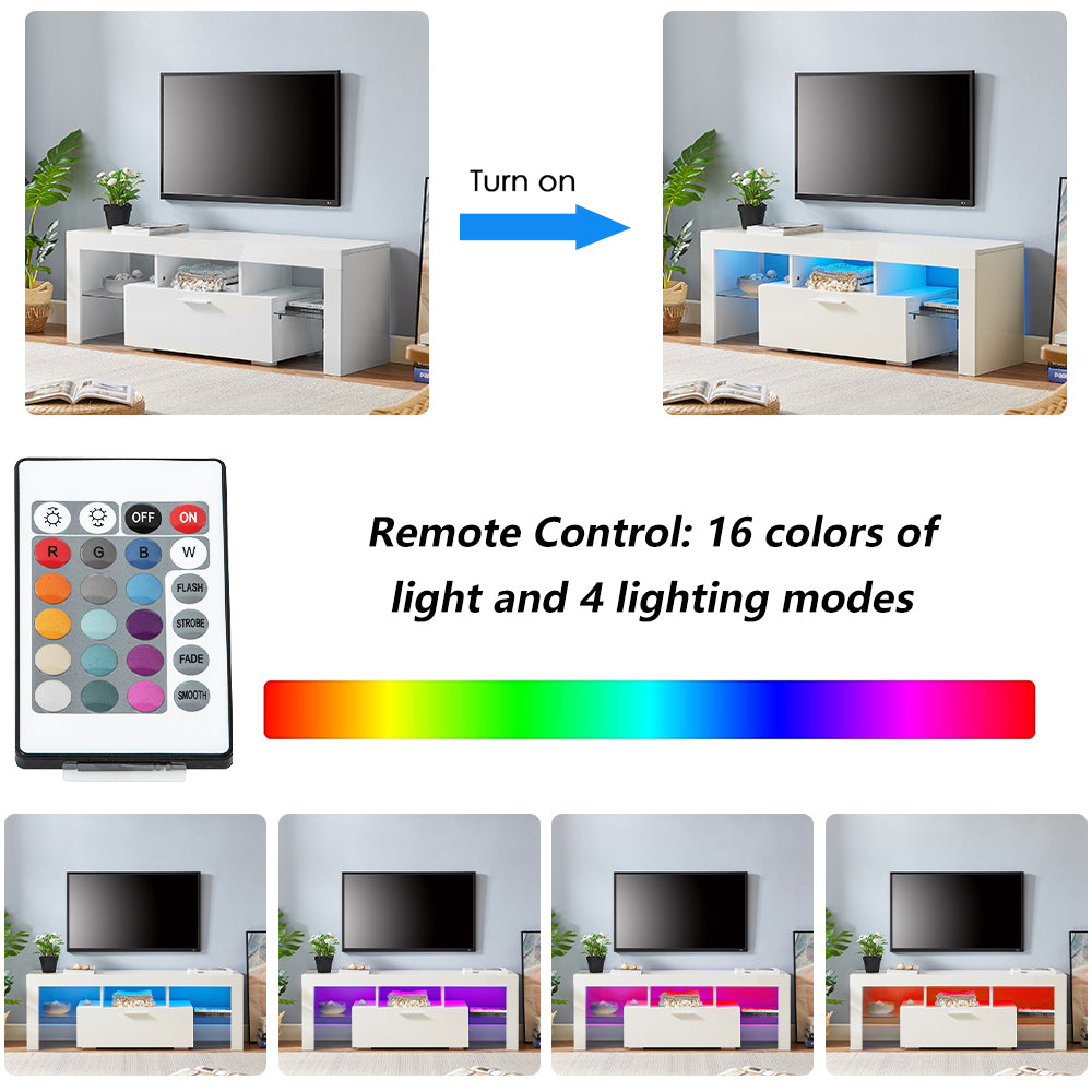 paproos TV Stand for 55 Inch TV, Modern High Glossy TV Cabinet with Remote Control and LED Lights