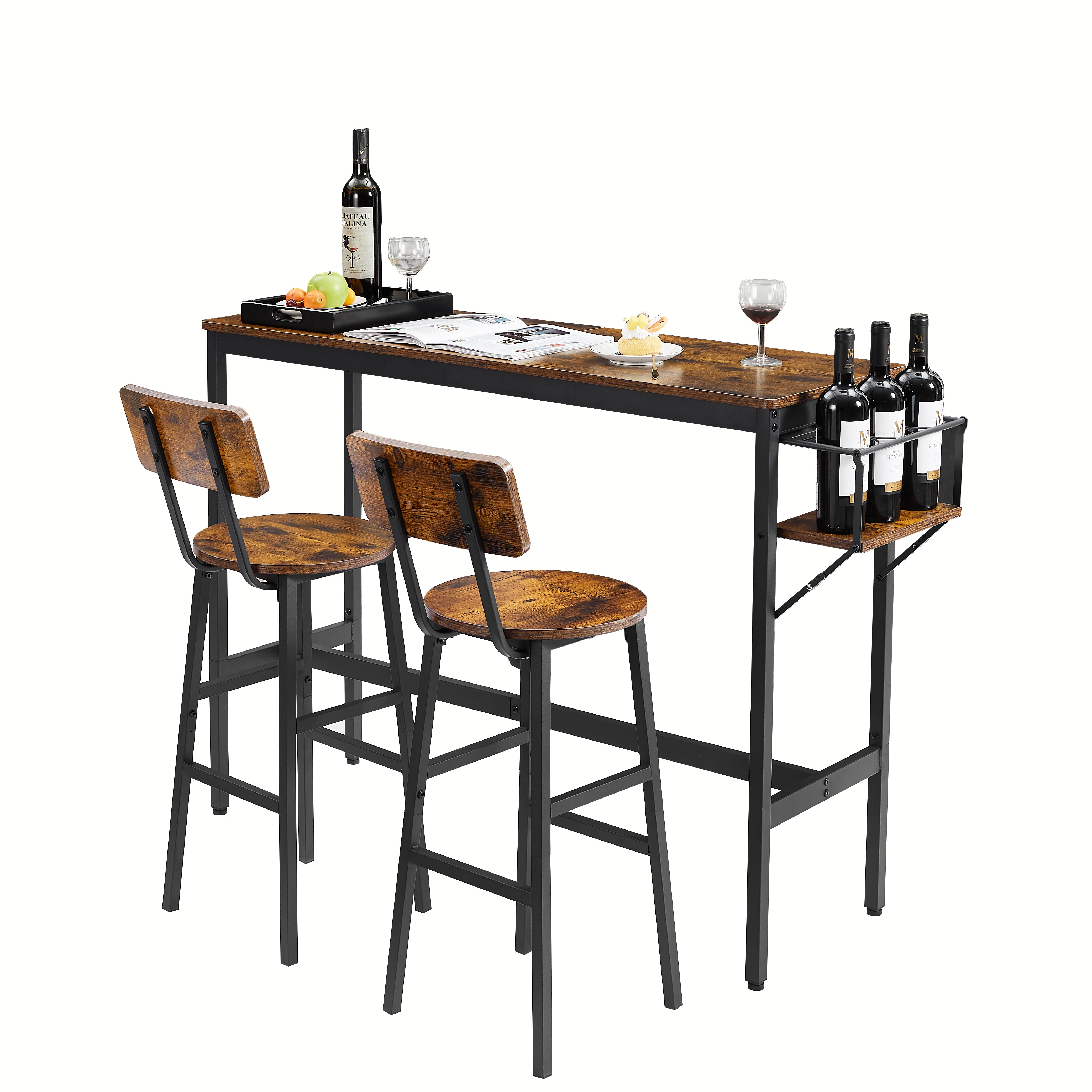 paproos 3 Piece Bar Table Set with Collapsible Bottle Holder