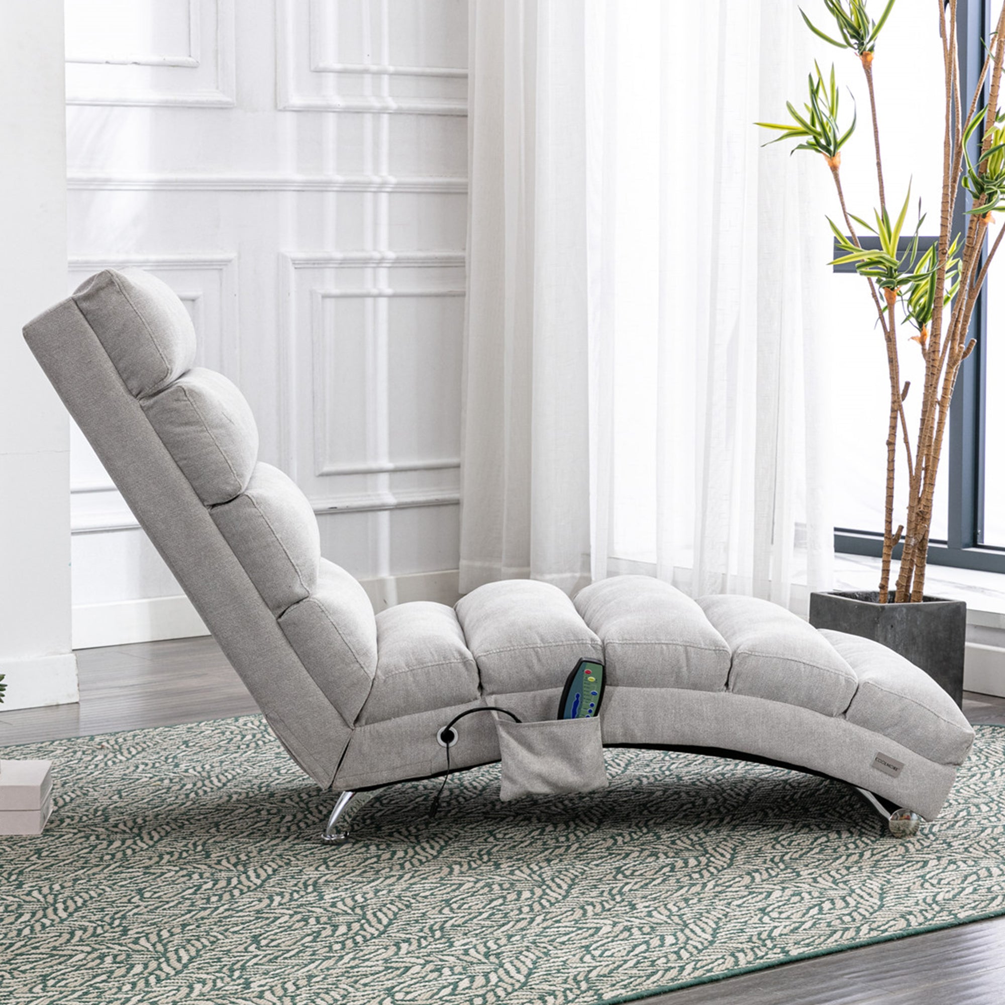paproos Massage Chaise Lounge, Indoor Ergonomic Electric Massage Long Lounger with Remote Control, LJC