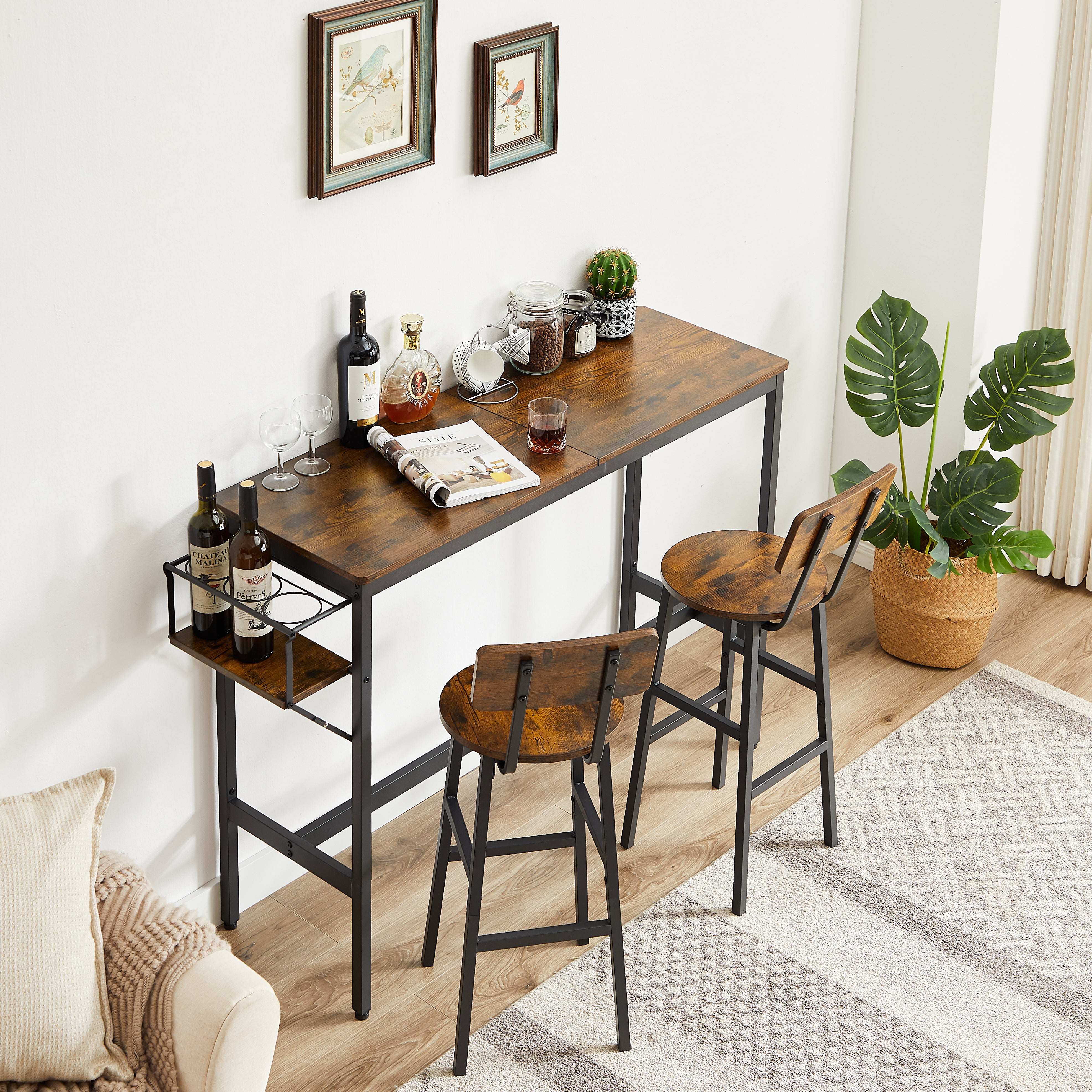 paproos 3 Piece Bar Table Set with Collapsible Bottle Holder
