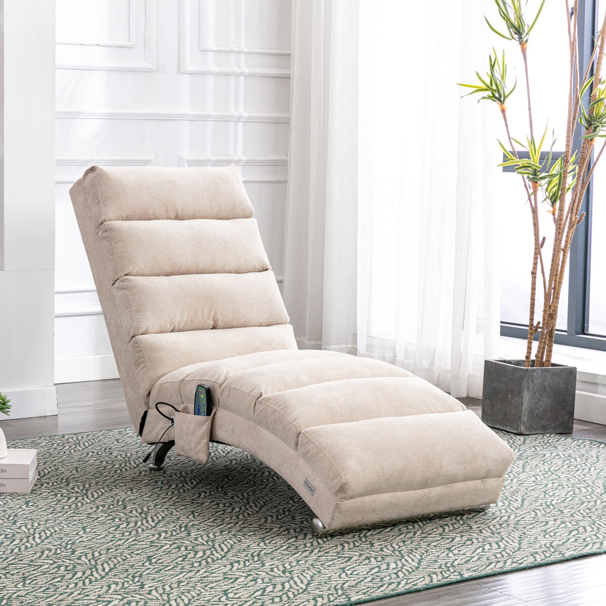 paproos Massage Chaise Lounge, Indoor Ergonomic Electric Massage Long Lounger with Remote Control, LJC