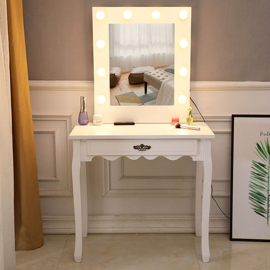 paproos Vintage Vanity Table with Lighted Mirror, Vintage Makeup Dressing Table with Storage Drawer, Dresser Table for Women