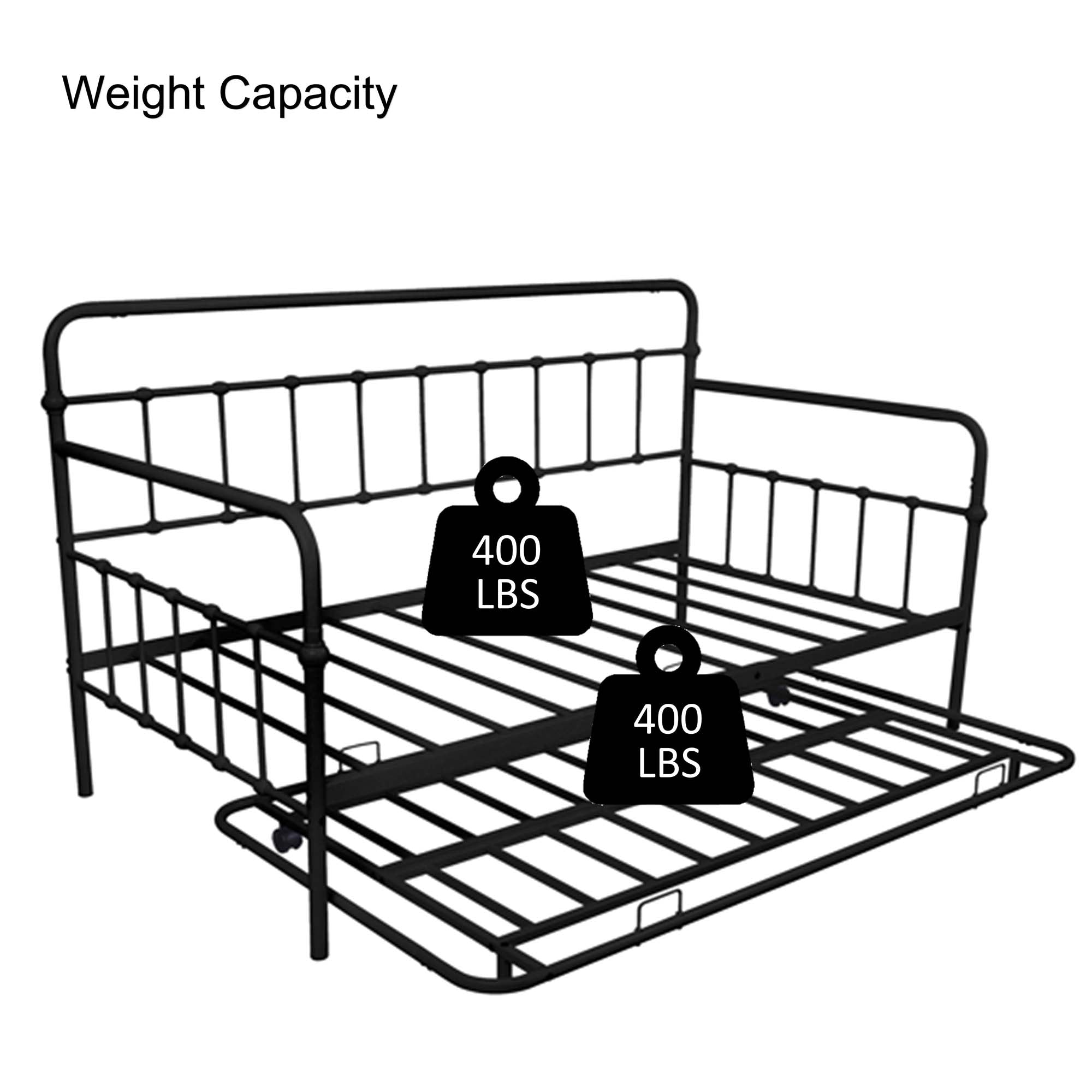 paproos Vintage Metal Daybed with Trundle, Twin Metal Sofa Bed with Trundle, Steel Daybed for Bedroom Guest Room, Black