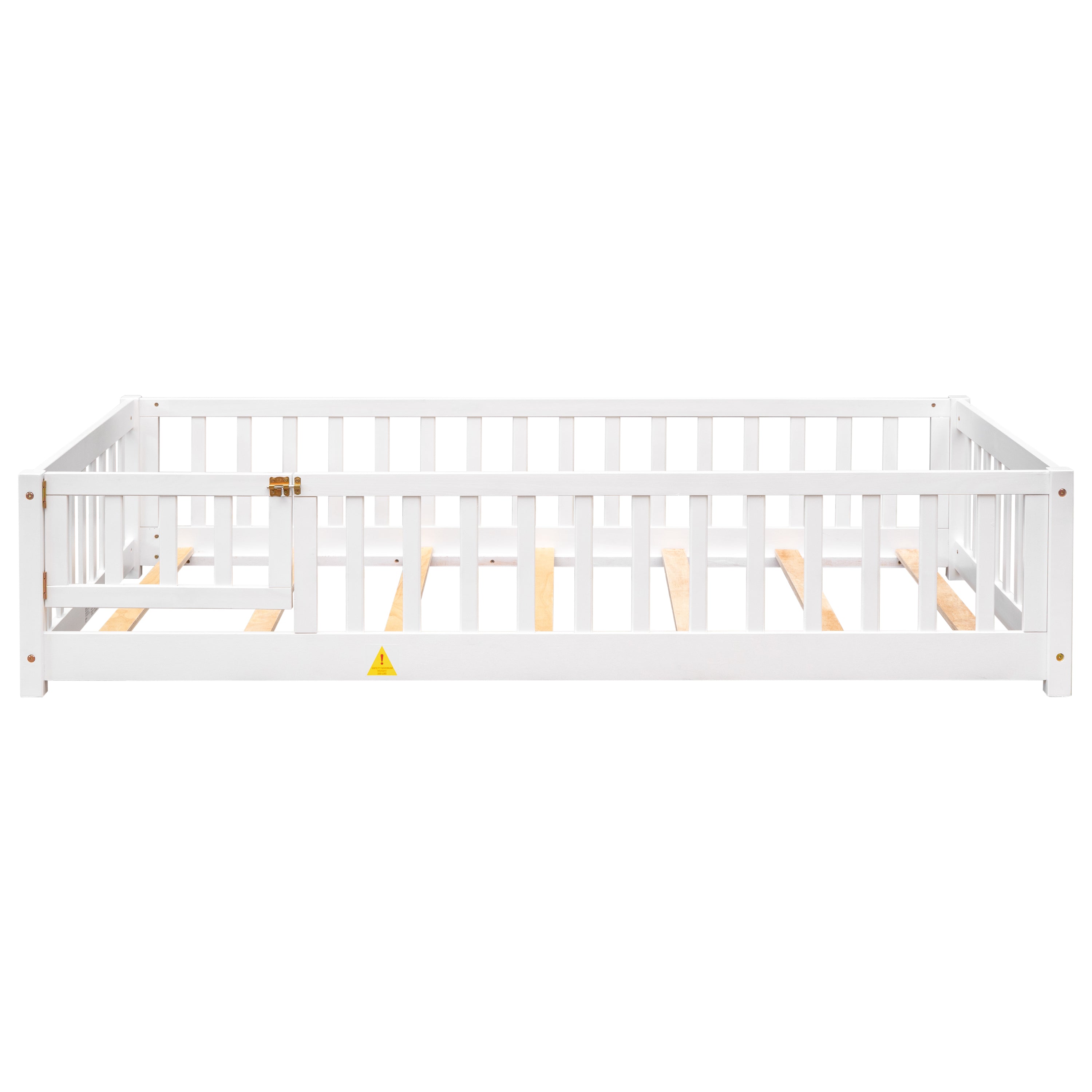 Paproos Floor Bed Frame for Toddler, Wood Platform Bed with Fence and Door