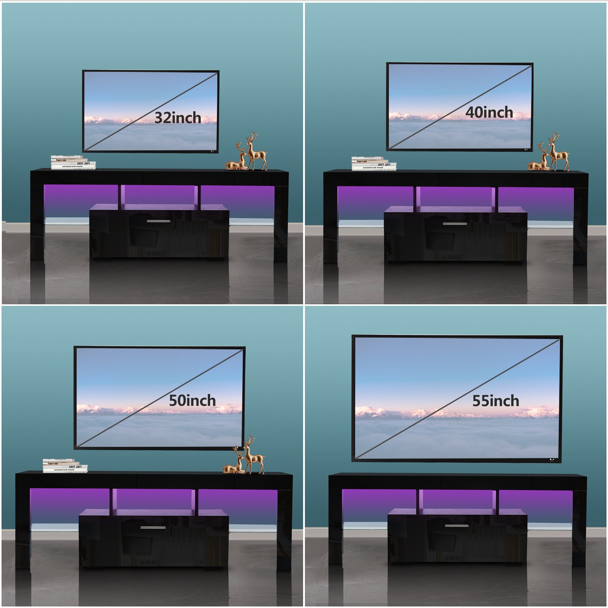 paproos TV Stand for 55 Inch TV, Modern High Glossy TV Cabinet with Remote Control and LED Lights