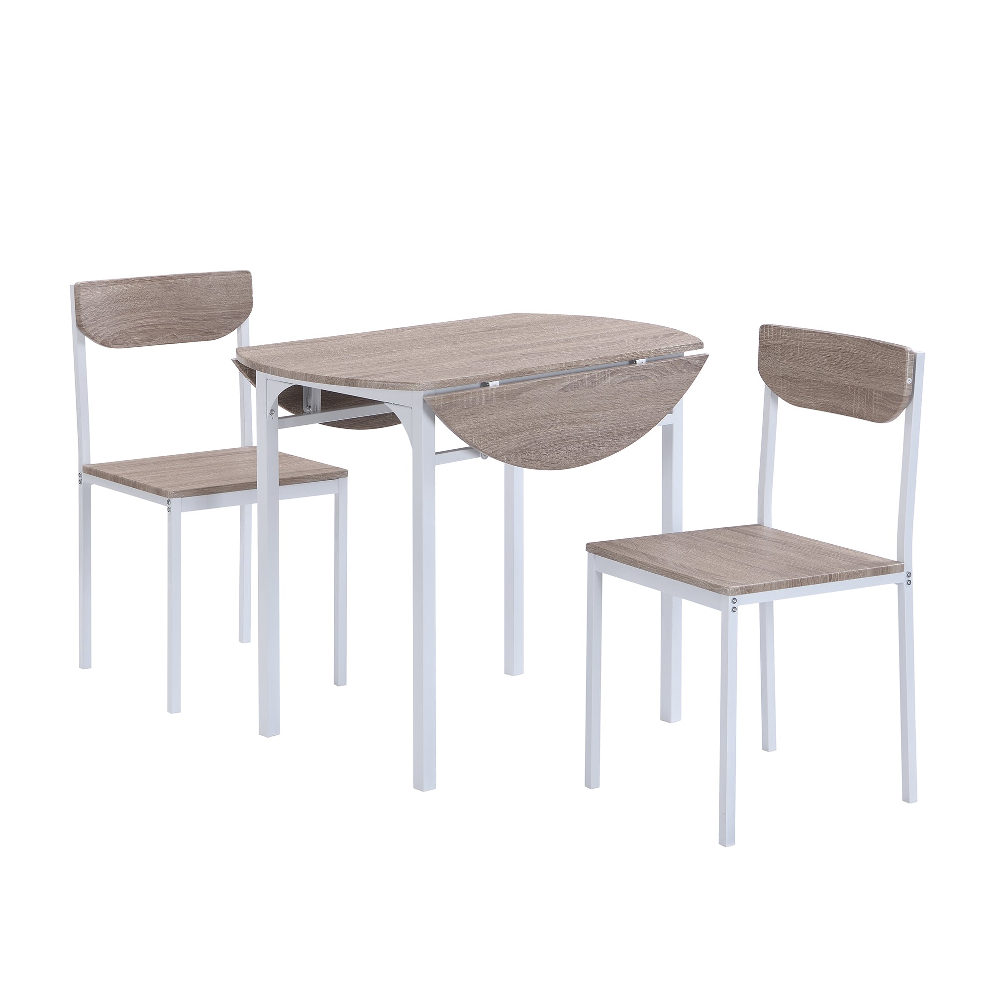 paproos 3-Piece Dining Table Set with Drop Leaf and 2 Chairs, LJC