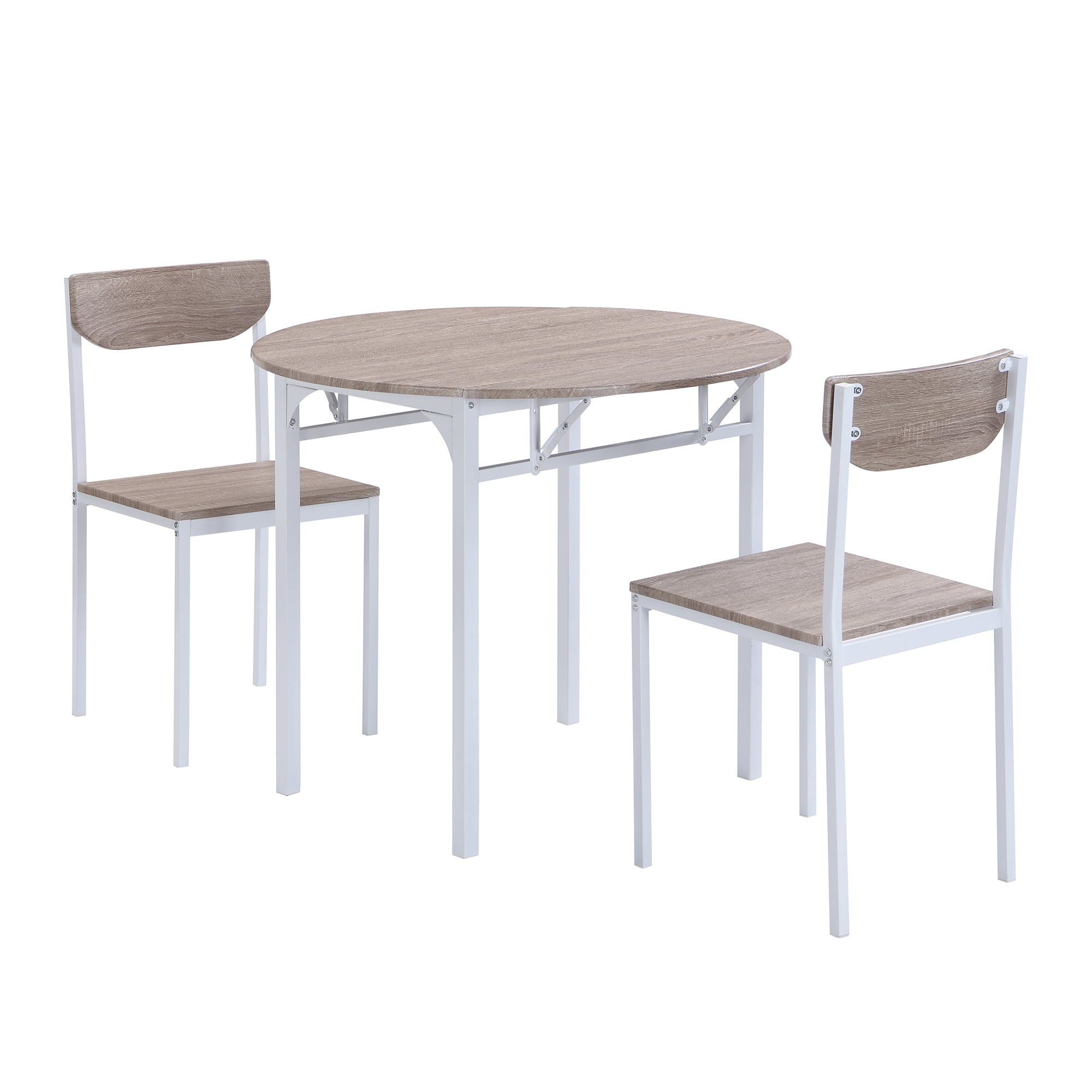 paproos 3-Piece Dining Table Set with Drop Leaf and 2 Chairs, LJC
