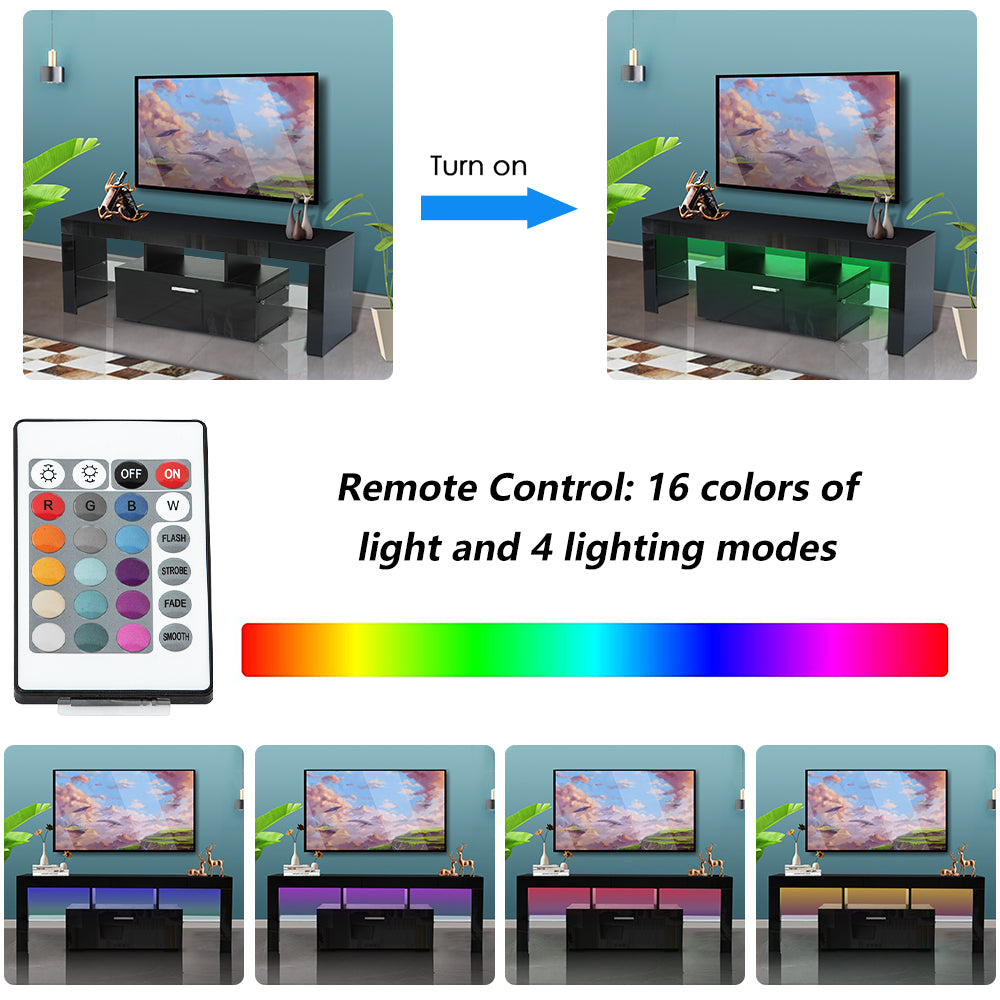 paproos TV Stand for 55 Inch TV, Modern High Glossy TV Cabinet with Remote Control and LED Lights