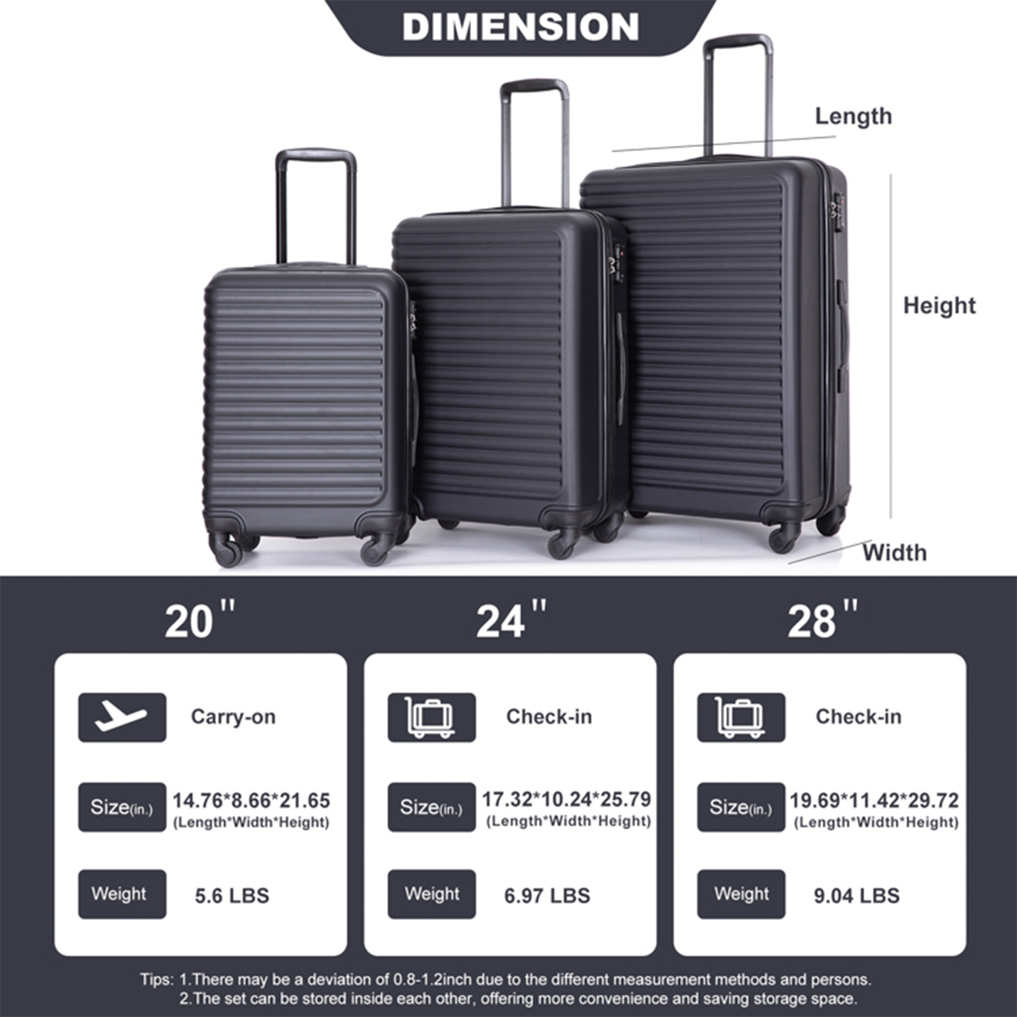 Paproos 3 PCS Luggage Set, LJC