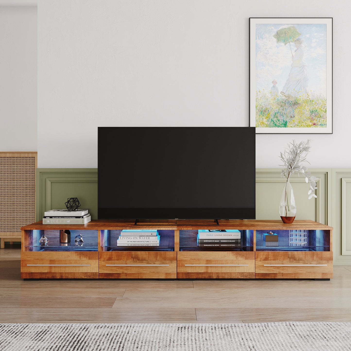 paproos TV Cabinet with 16 Colors LED Light and Remote