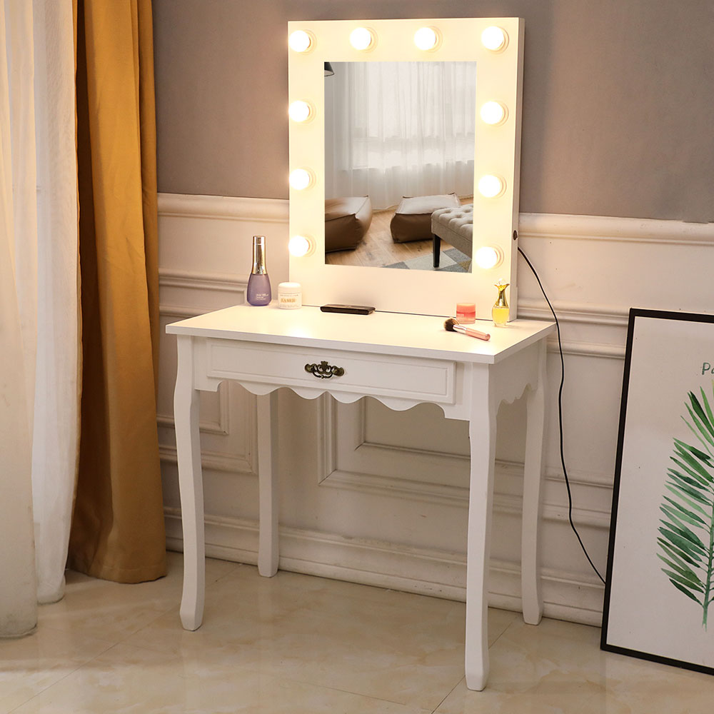 paproos Vintage Vanity Table with Lighted Mirror, Vintage Makeup Dress