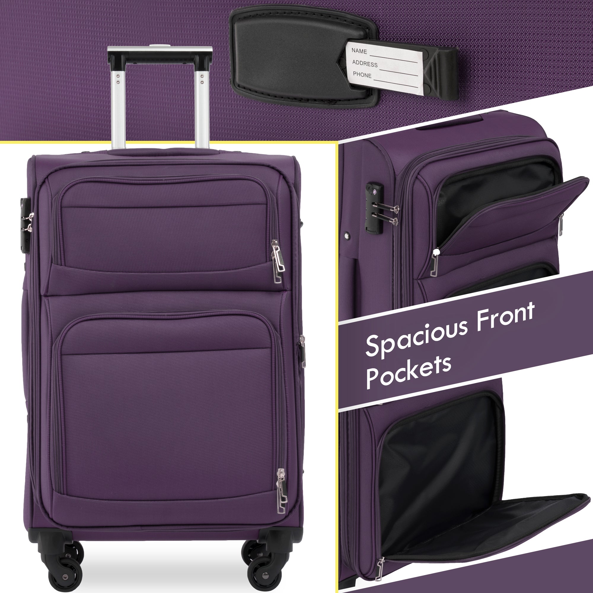 paproos 3 Piece Softside Luggage Set, 22in 26in 30in 3 in 1 Oxford Fabric Carry on Softshell Suitcases Set
