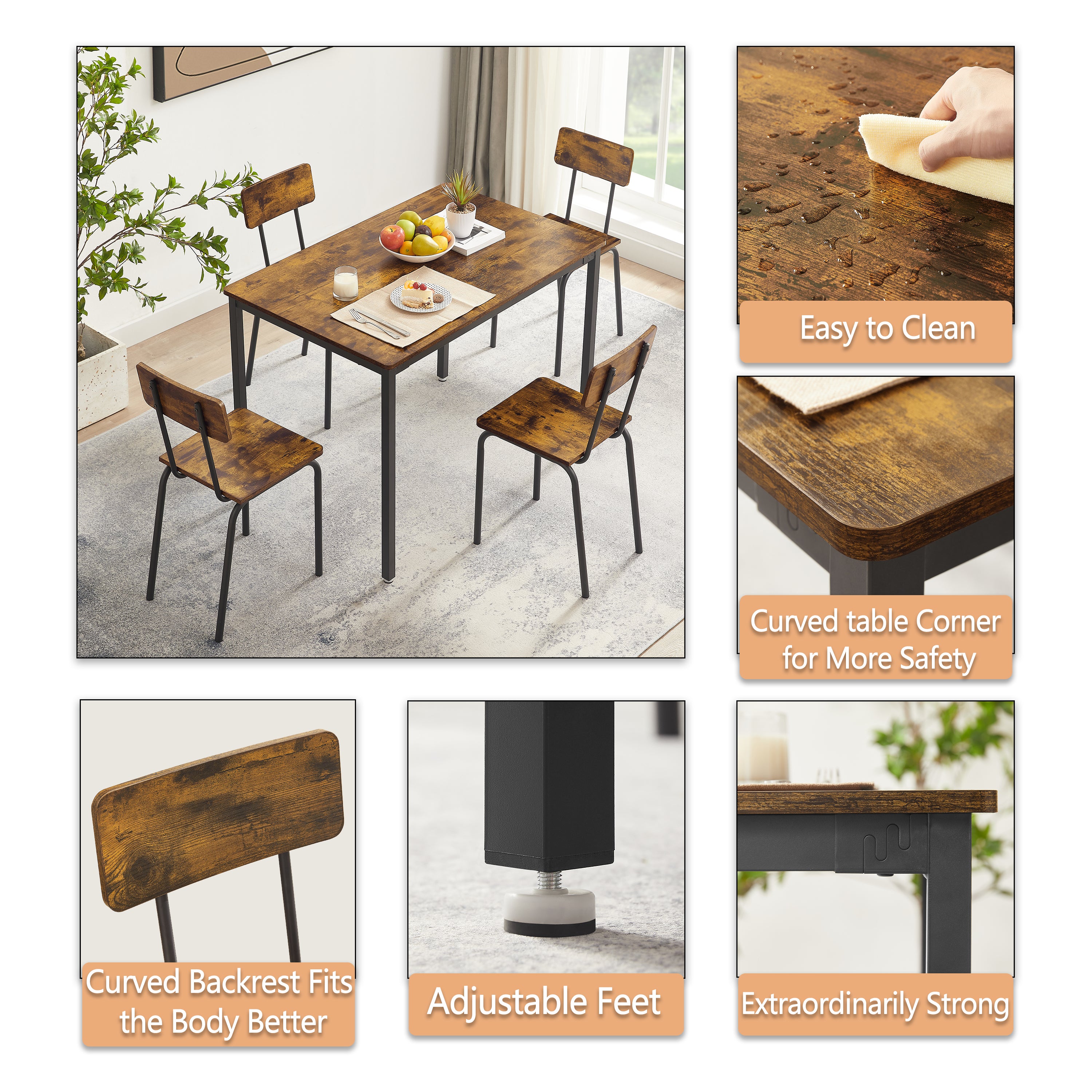 PAPROOS Dining Table Set for 4, Modern 5-Piece Kitchen Table Set with Marble Top and Faux Leather Upholstery Chairs