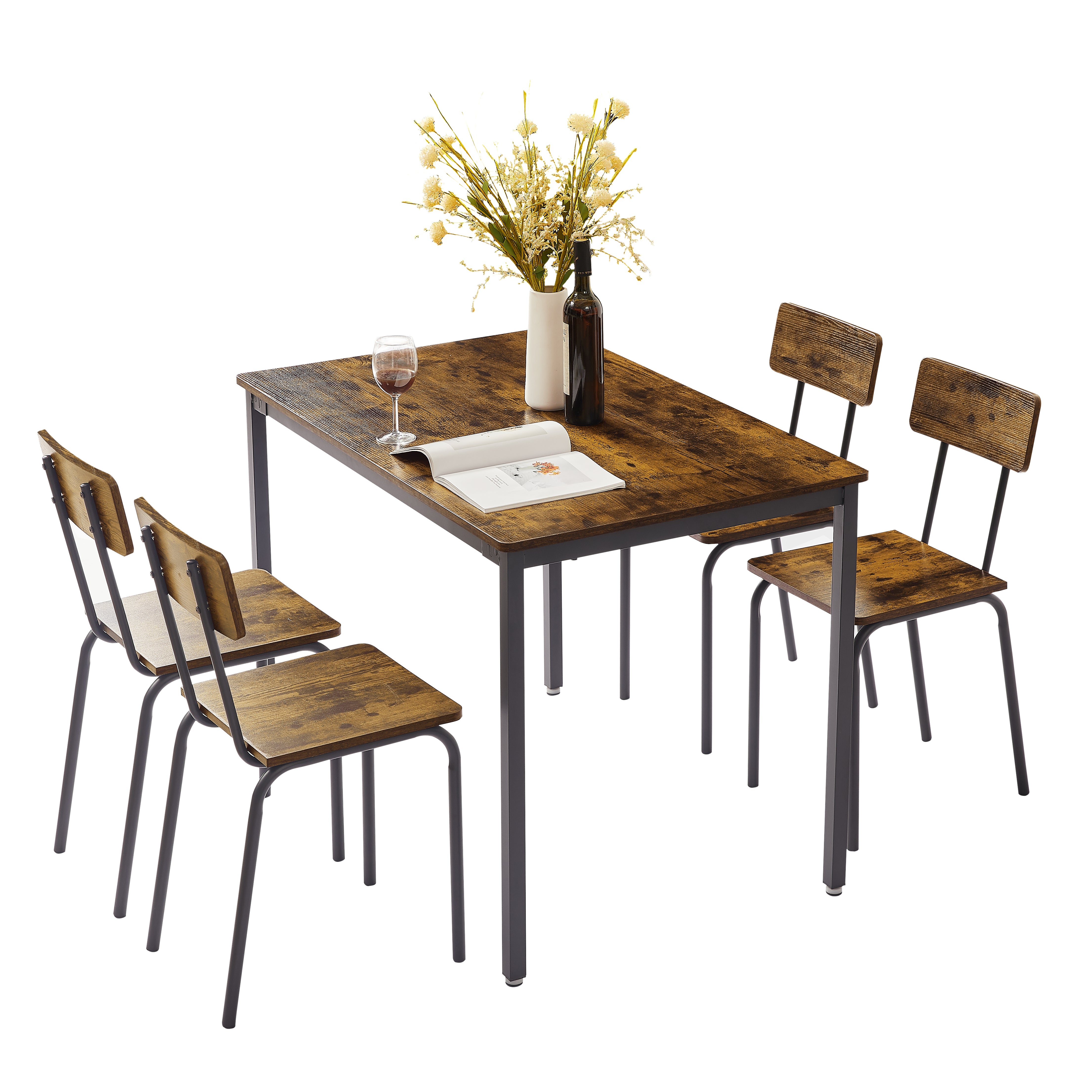 PAPROOS Dining Table Set for 4, Modern 5-Piece Kitchen Table Set with Marble Top and Faux Leather Upholstery Chairs