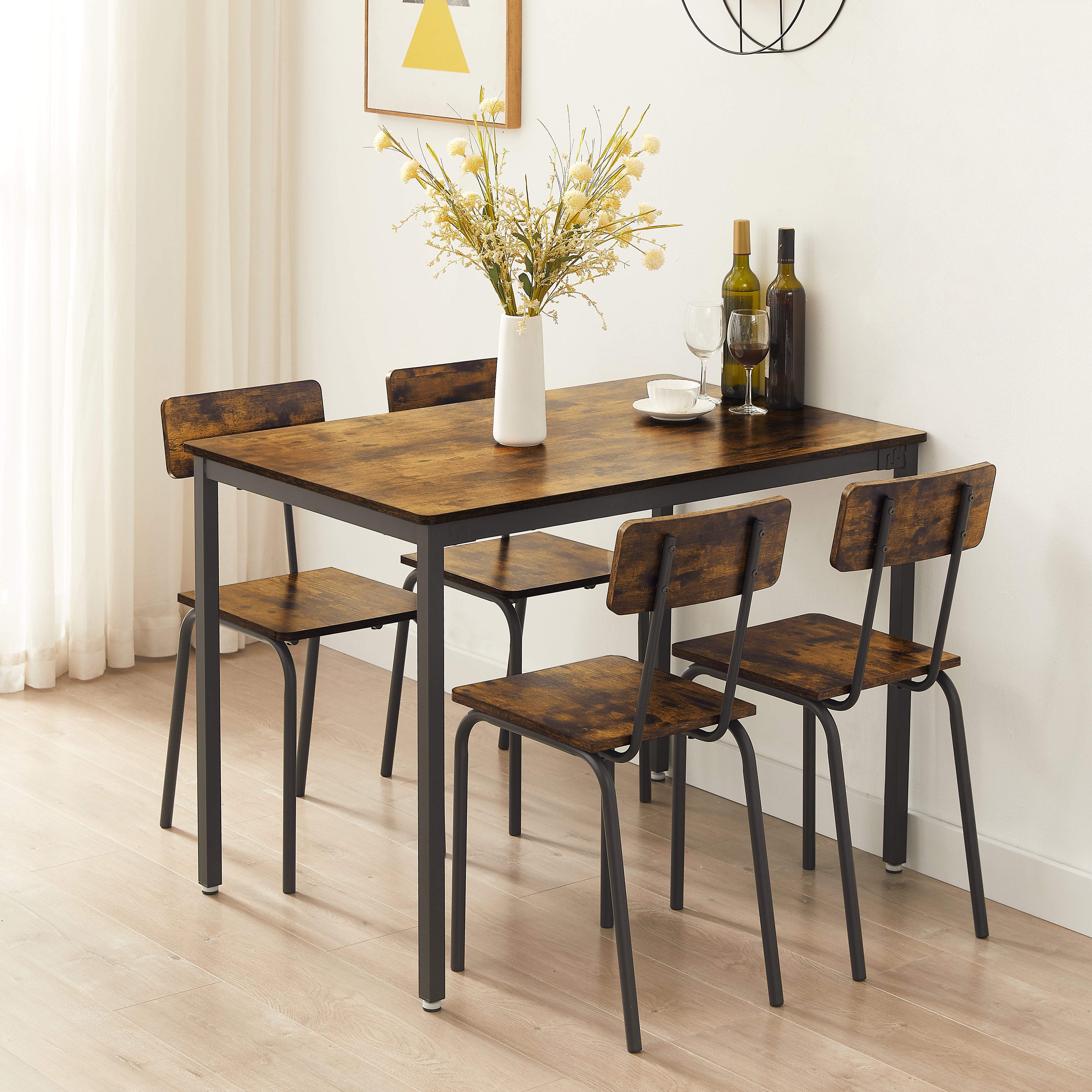 PAPROOS Dining Table Set for 4, Modern 5-Piece Kitchen Table Set with Marble Top and Faux Leather Upholstery Chairs
