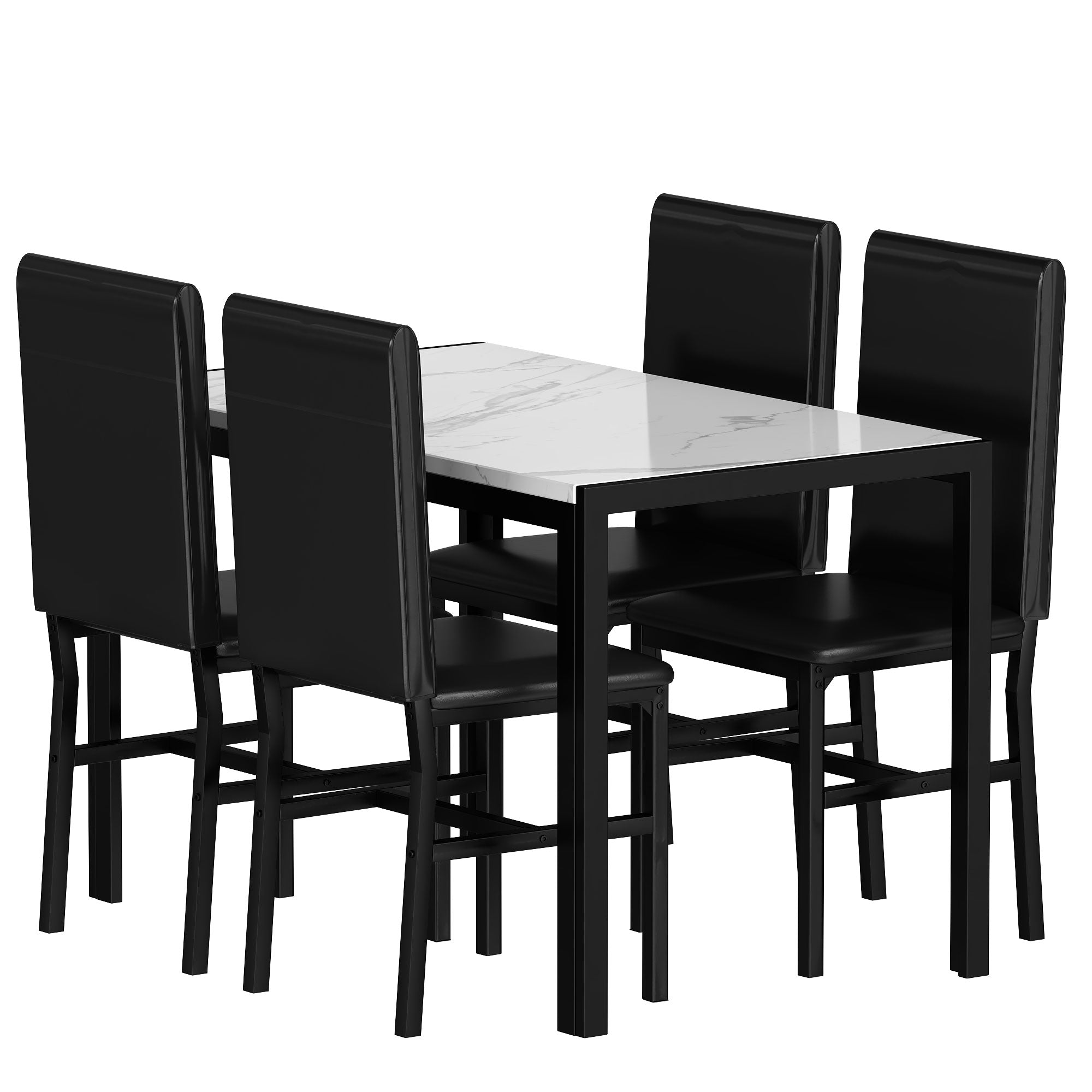 PAPROOS Dining Table Set for 4, Modern 5-Piece Kitchen Table Set with Marble Top and Faux Leather Upholstery Chairs