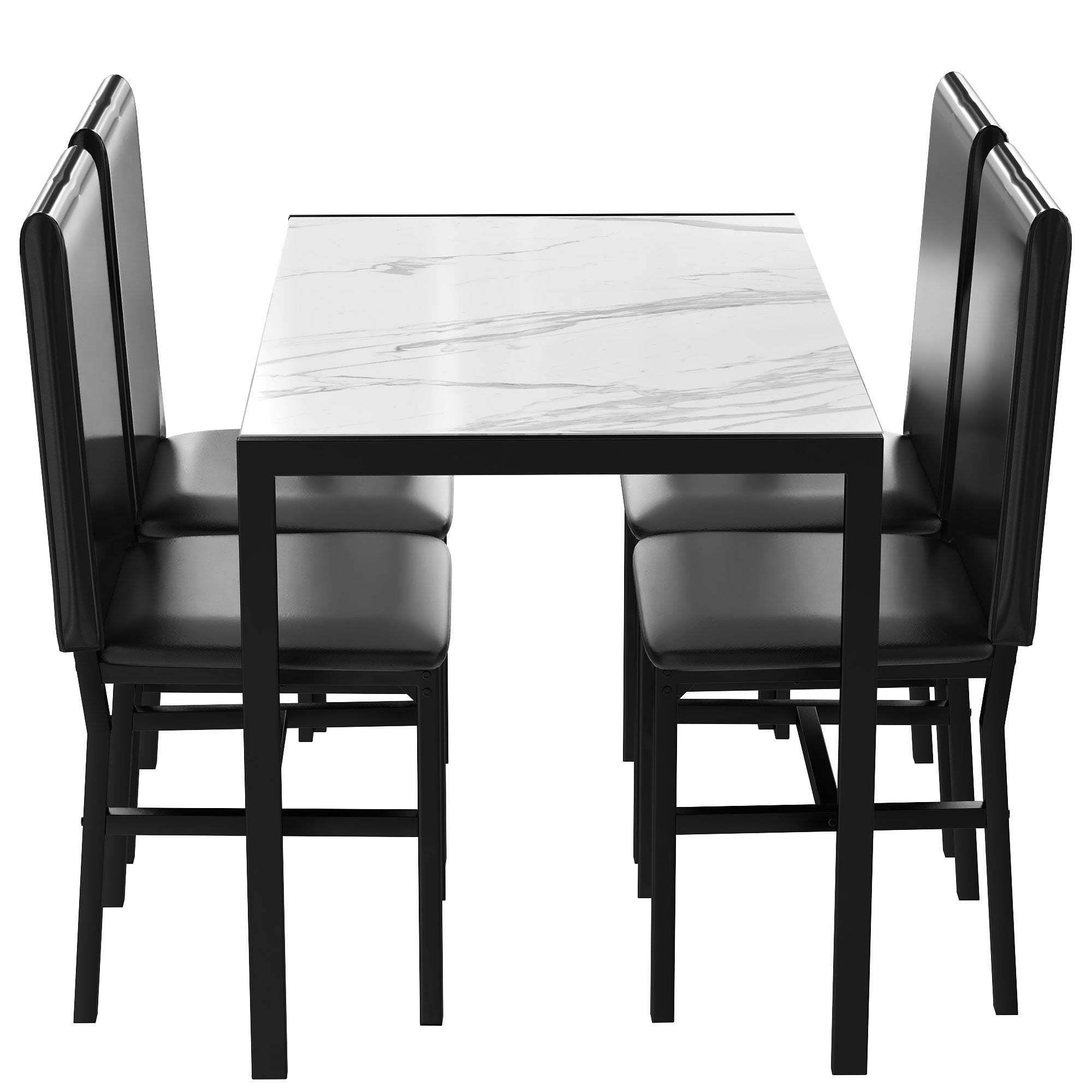 PAPROOS Dining Table Set for 4, Modern 5-Piece Kitchen Table Set with Marble Top and Faux Leather Upholstery Chairs