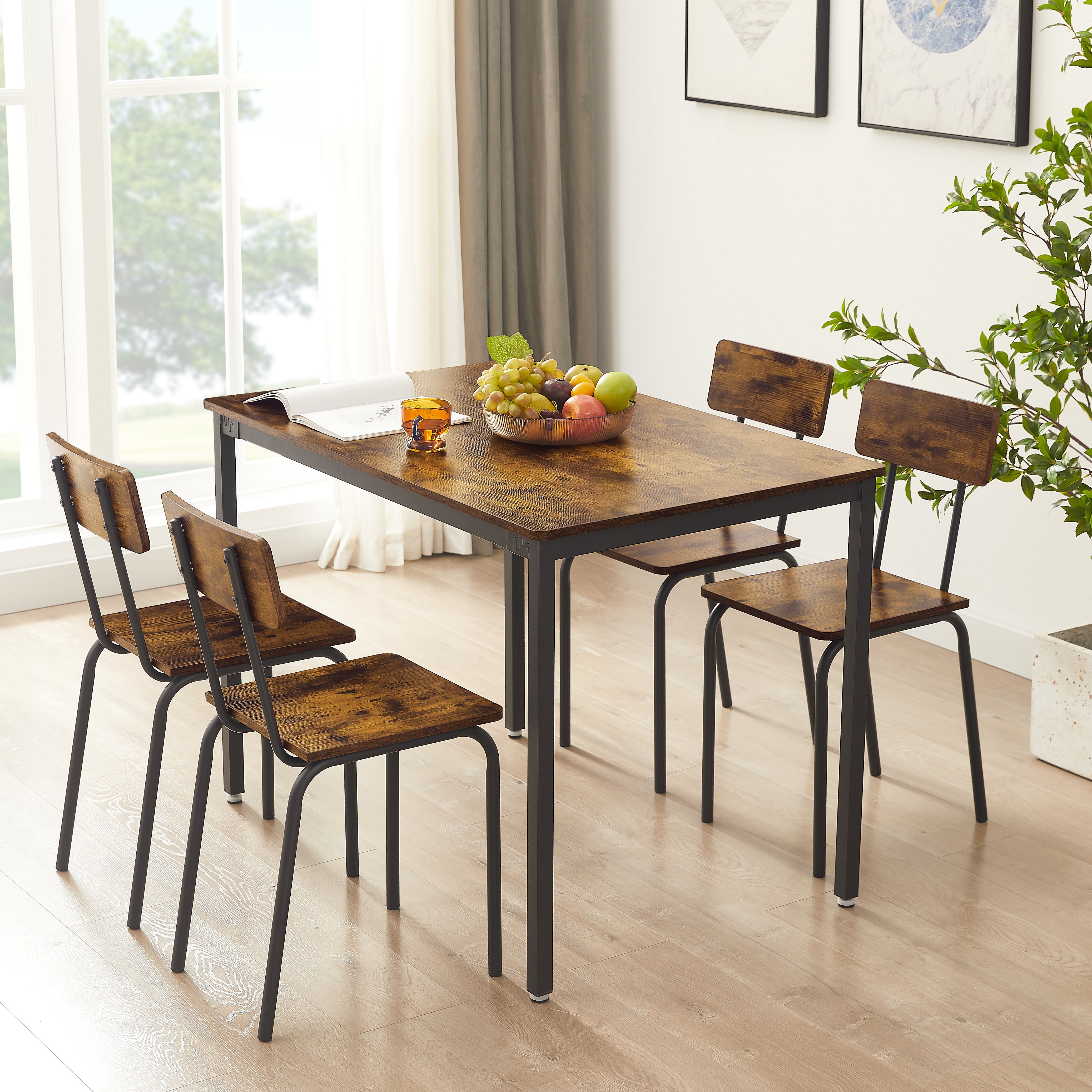 PAPROOS Dining Table Set for 4, Modern 5-Piece Kitchen Table Set with Marble Top and Faux Leather Upholstery Chairs