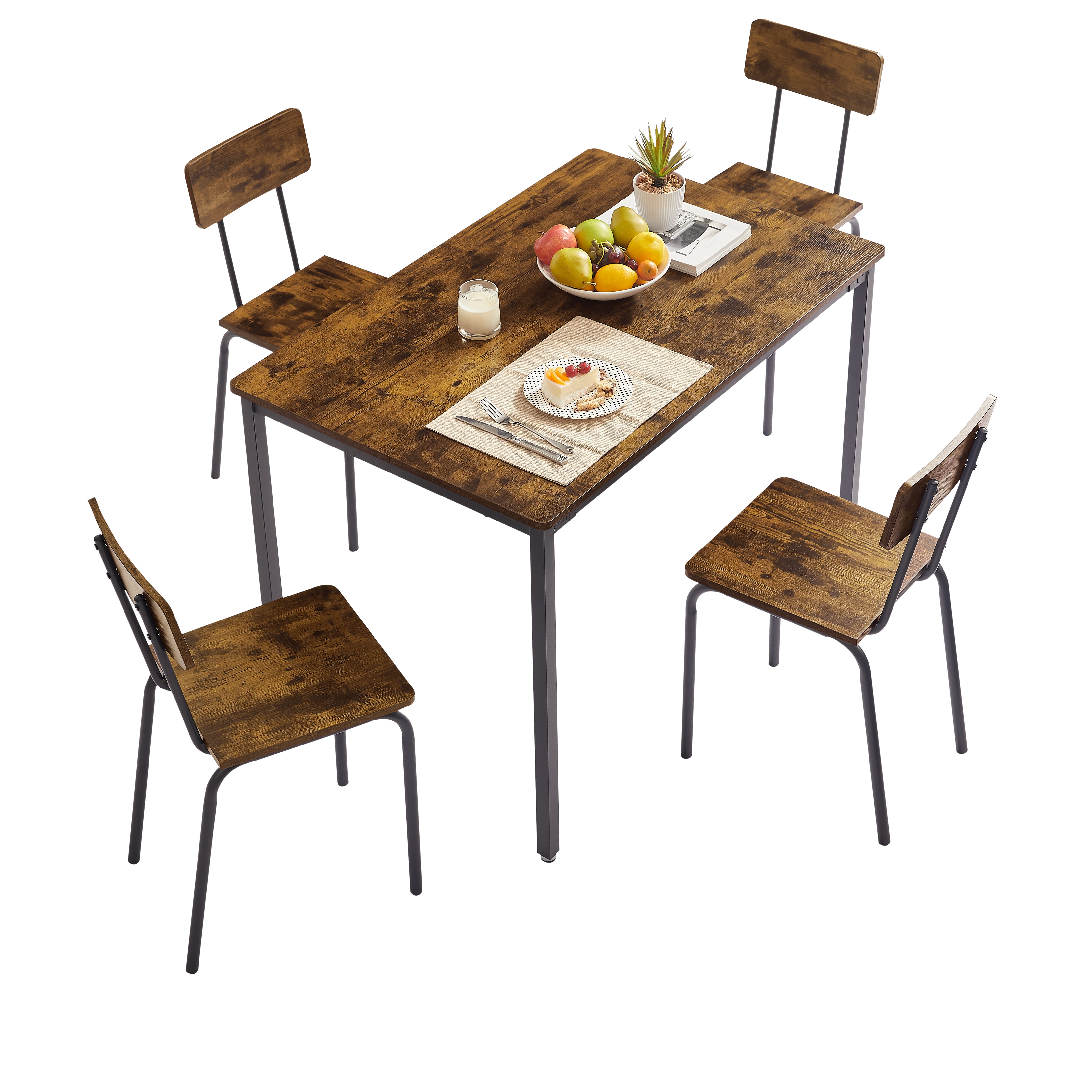 PAPROOS Dining Table Set for 4, Modern 5-Piece Kitchen Table Set with Marble Top and Faux Leather Upholstery Chairs
