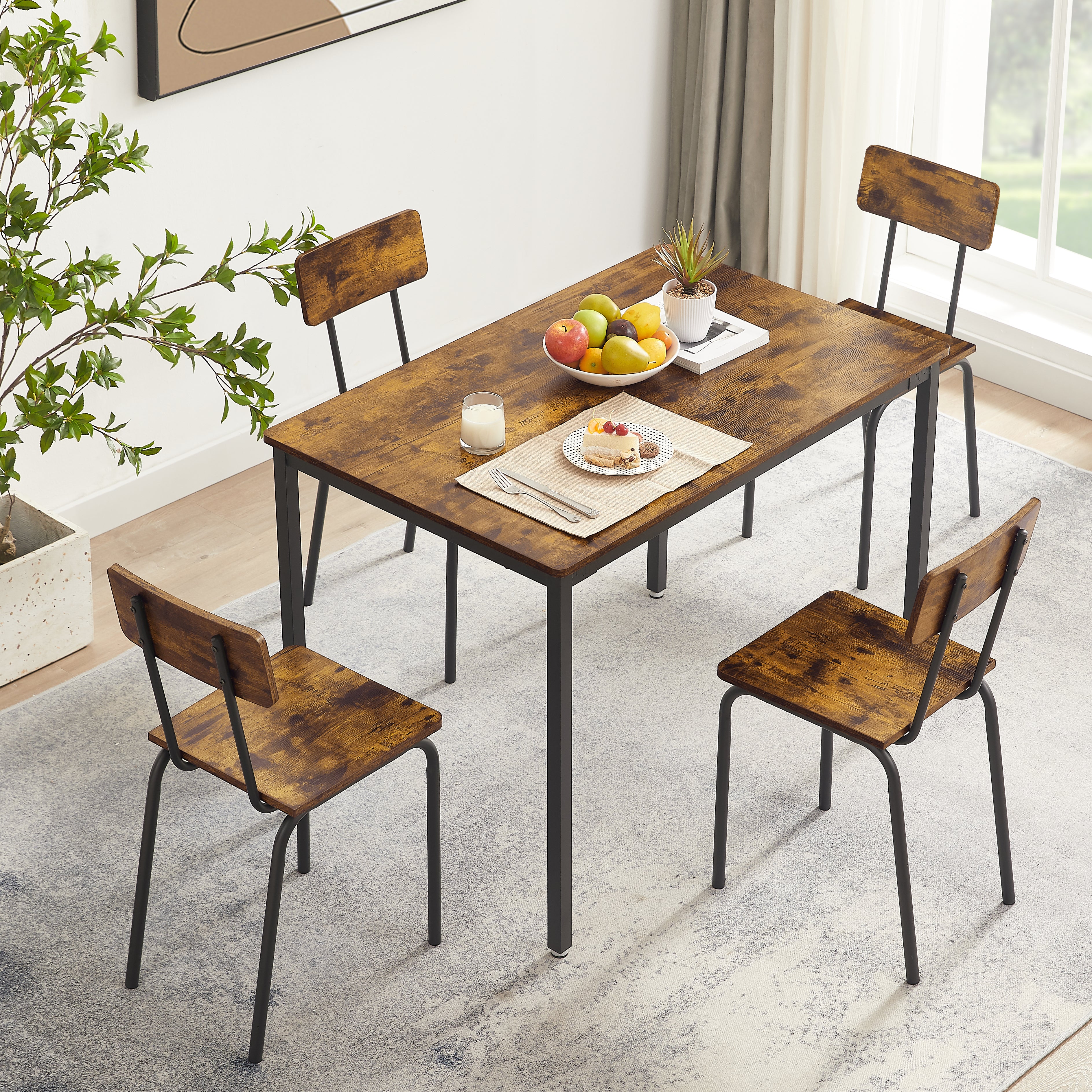 PAPROOS Dining Table Set for 4, Modern 5-Piece Kitchen Table Set with Marble Top and Faux Leather Upholstery Chairs