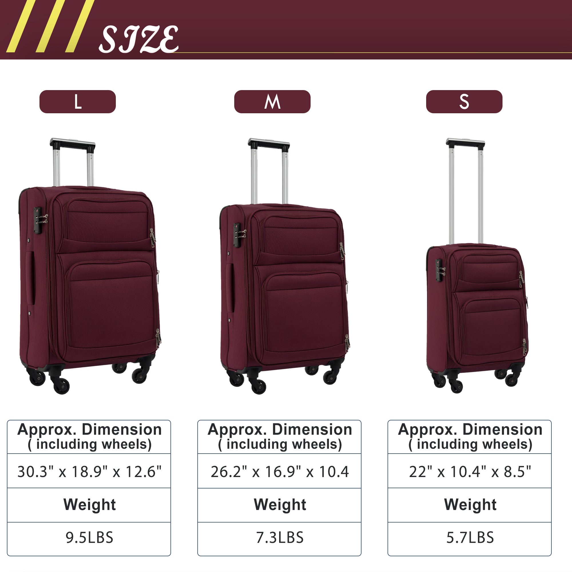 paproos 3 Piece Softside Luggage Set, 22in 26in 30in 3 in 1 Oxford Fabric Carry on Softshell Suitcases Set