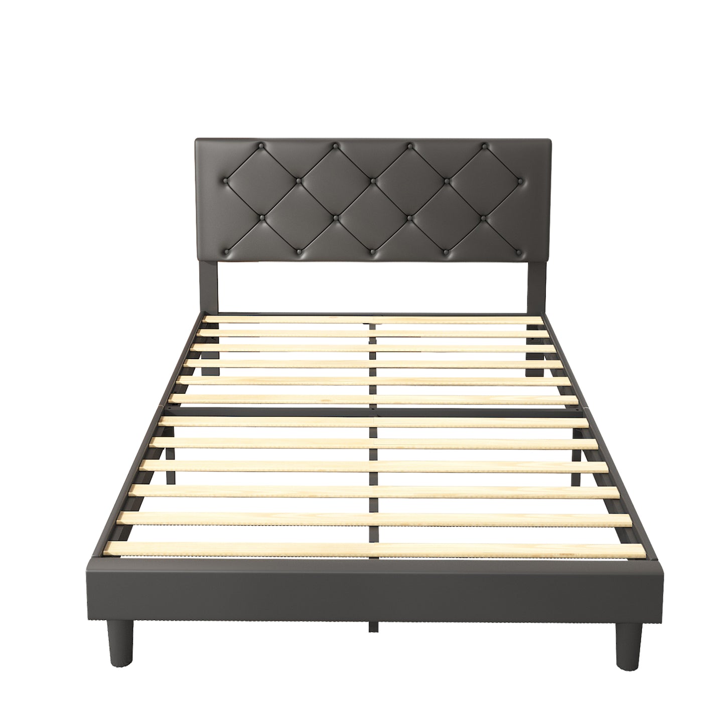 paproos Full Bed Frame, Upholstered Linen Fabric Platform Bed with Headboard, Strong Wooden Slats Support, No Box Spring Needed, Beige