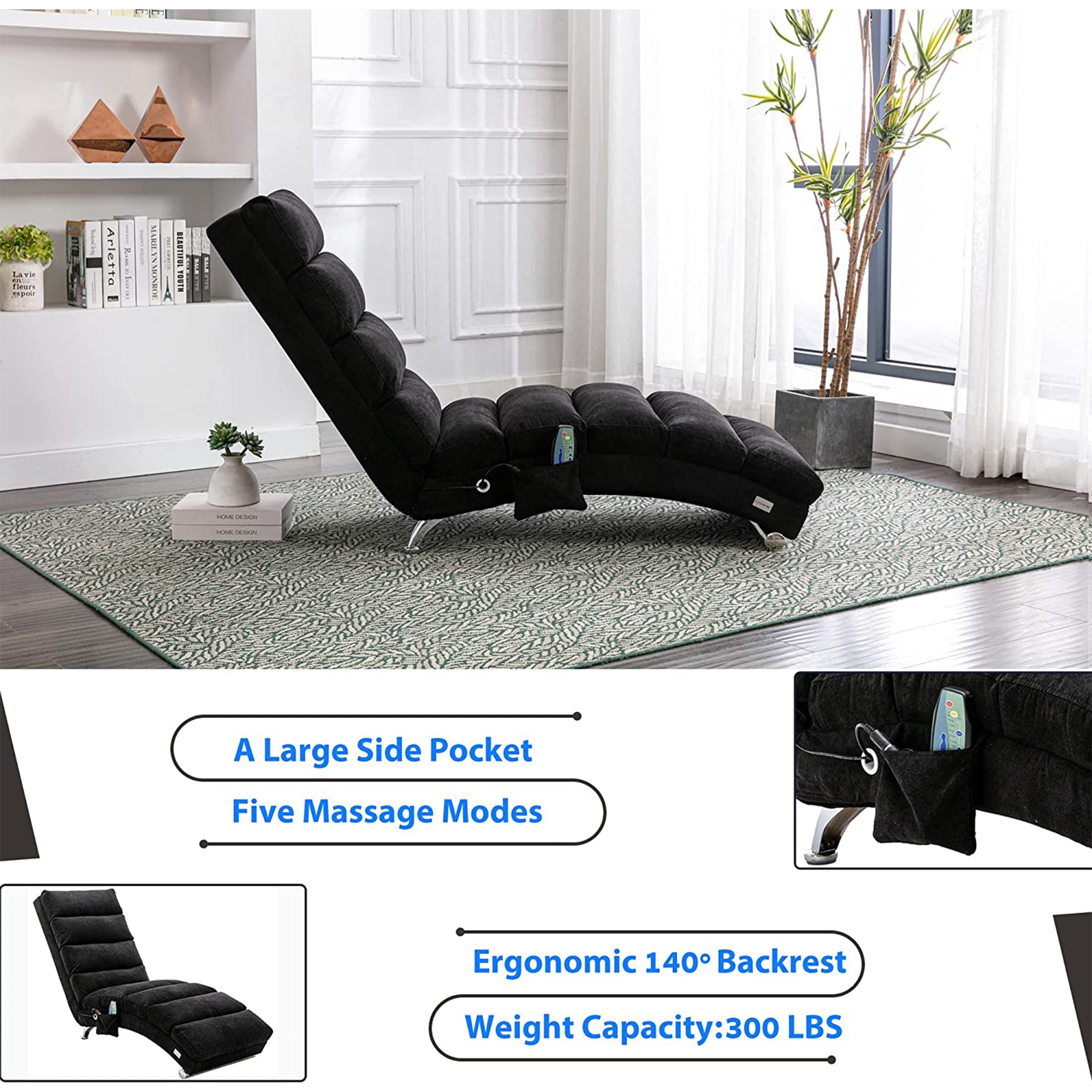 paproos Massage Chaise Lounge, Indoor Ergonomic Electric Massage Long Lounger with Remote Control, LJC