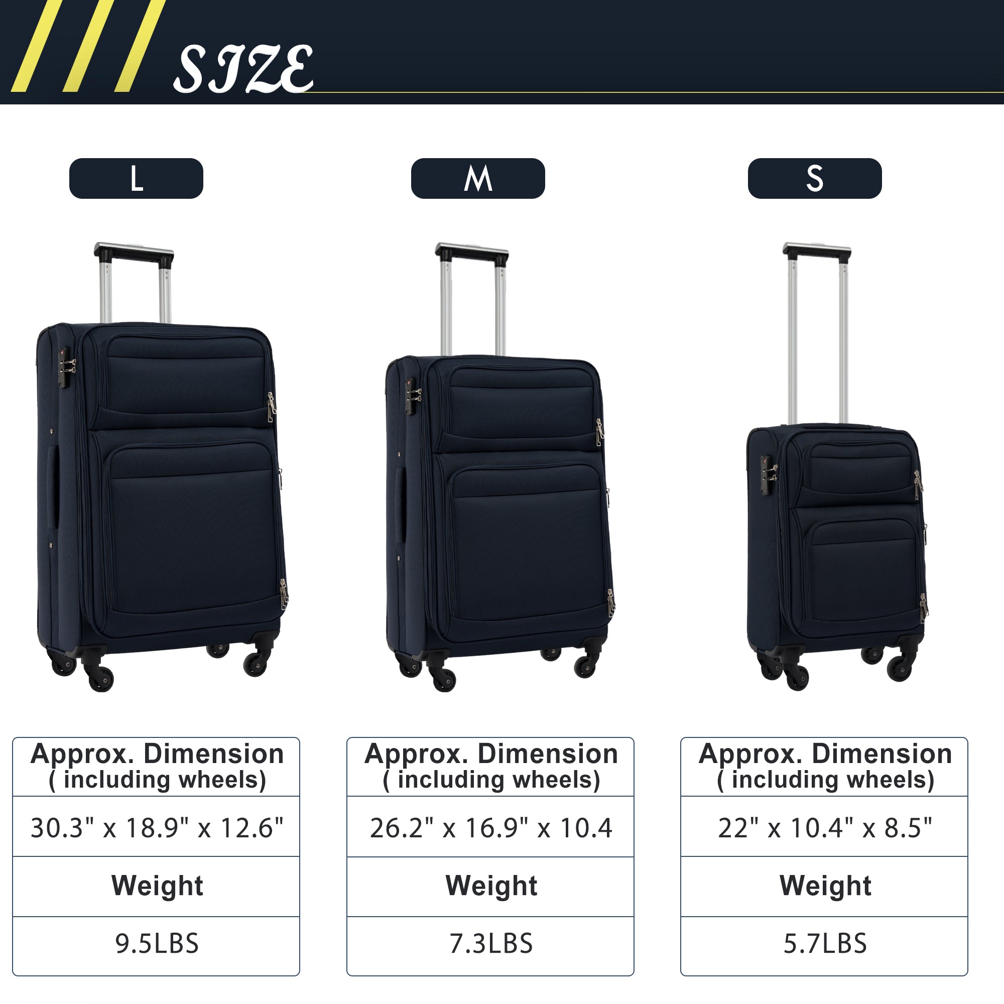paproos 3 Piece Softside Luggage Set, 22in 26in 30in 3 in 1 Oxford Fabric Carry on Softshell Suitcases Set