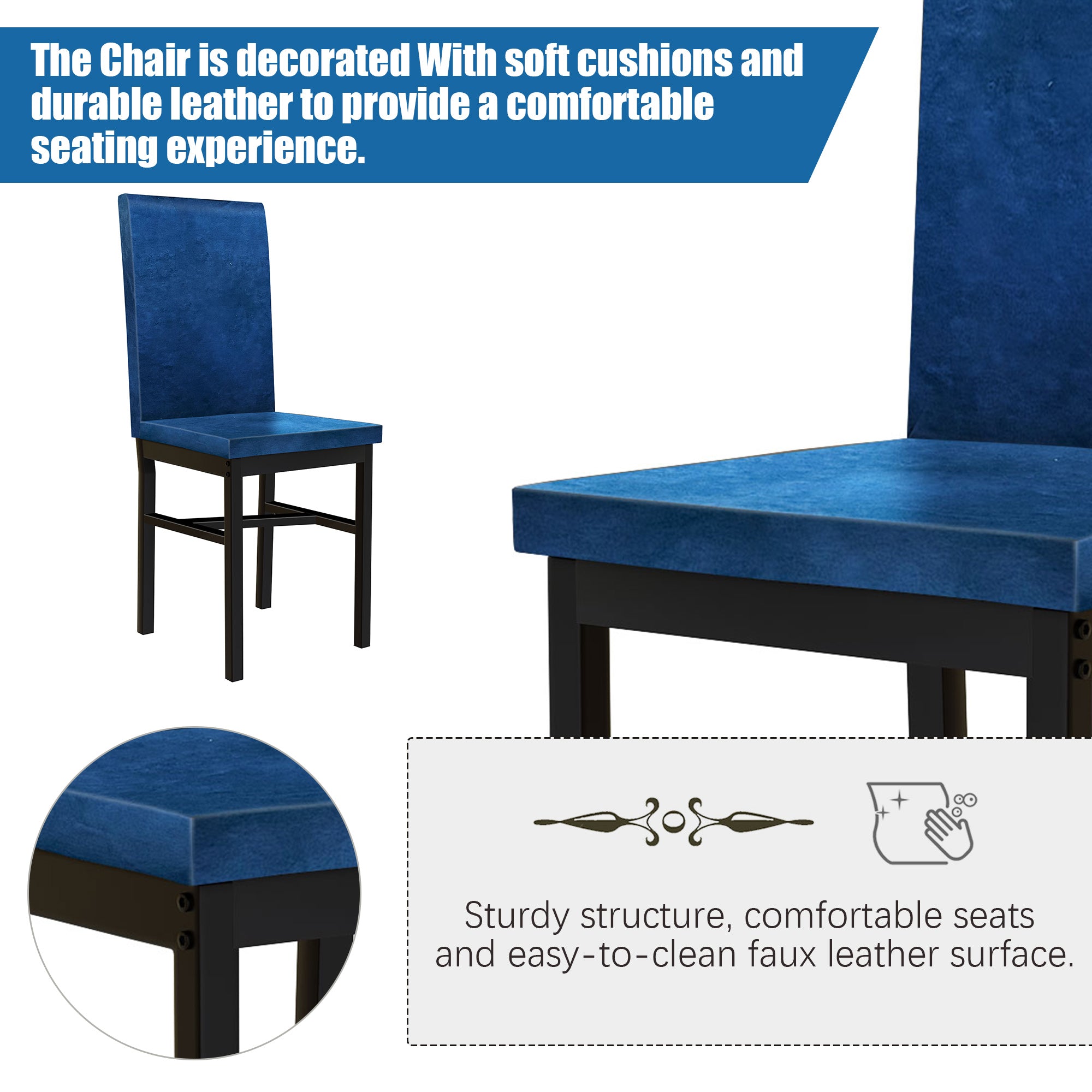 PAPROOS Dining Table Set for 4, Modern 5-Piece Kitchen Table Set with Marble Top and Faux Leather Upholstery Chairs