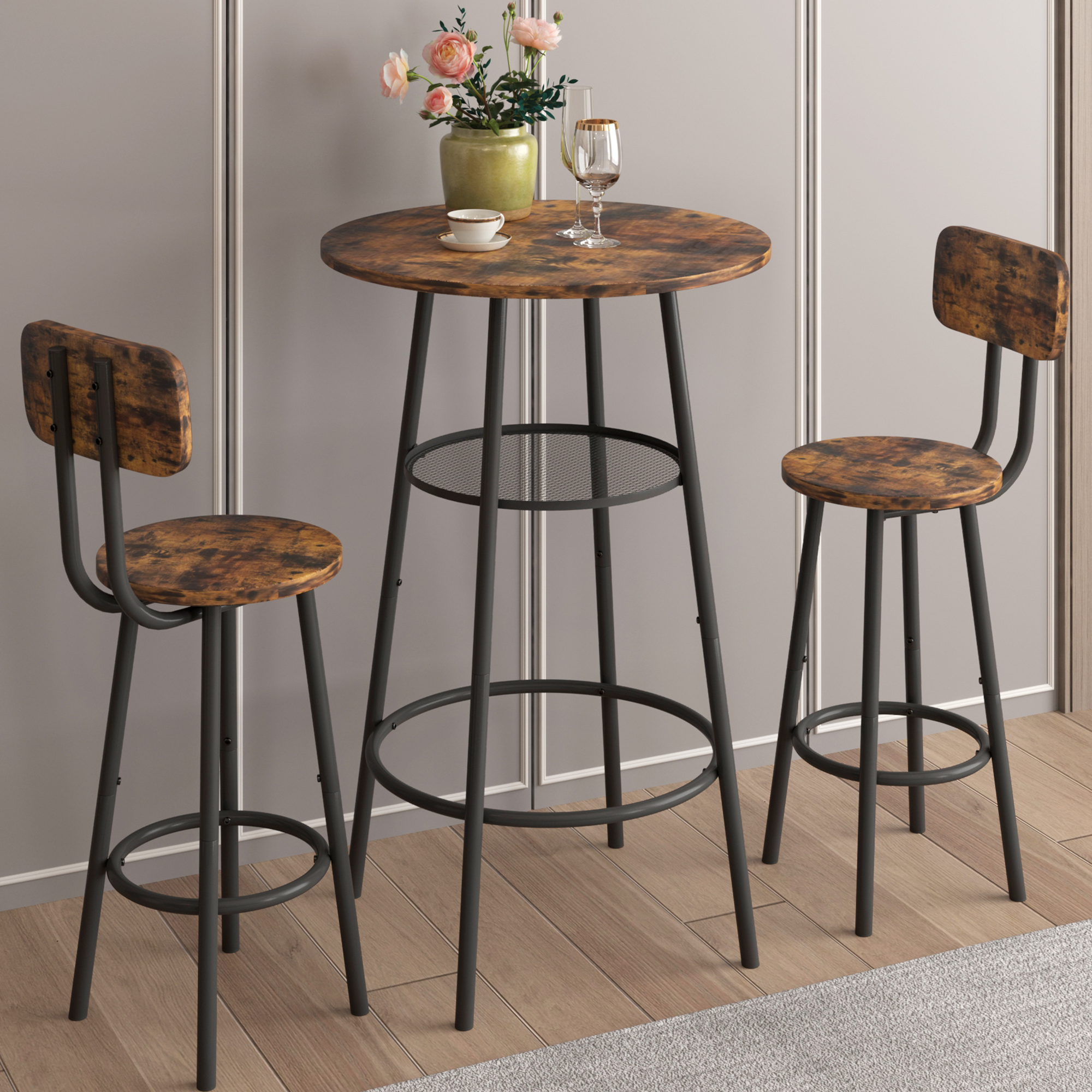 paproos 3 Piece Bar Table Set with Collapsible Bottle Holder