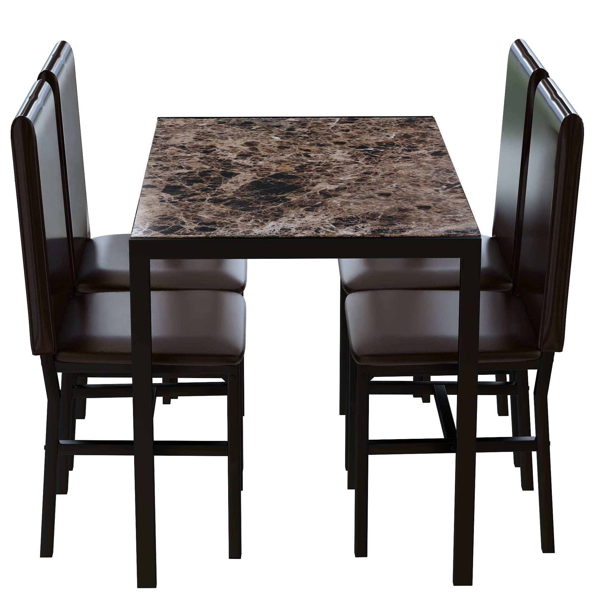 PAPROOS Dining Table Set for 4, Modern 5-Piece Kitchen Table Set with Marble Top and Faux Leather Upholstery Chairs