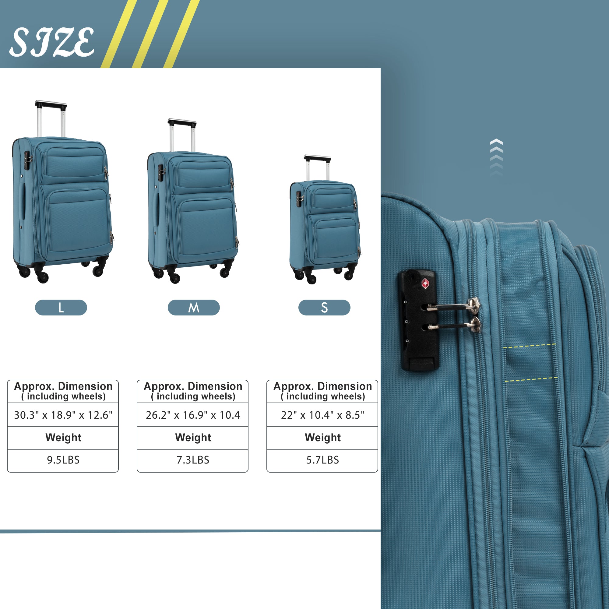 paproos 3 Piece Softside Luggage Set, 22in 26in 30in 3 in 1 Oxford Fabric Carry on Softshell Suitcases Set