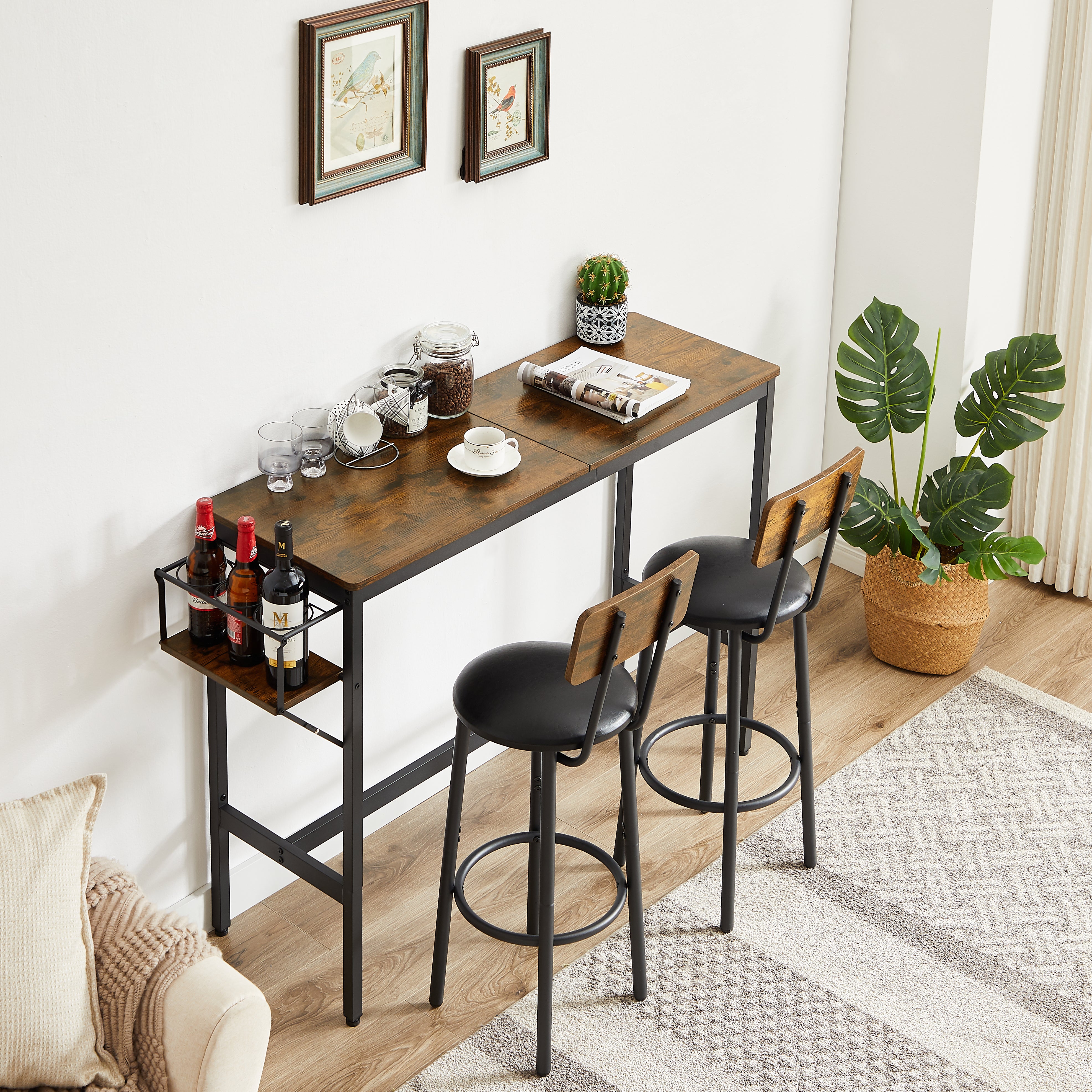 paproos 3 Piece Bar Table Set with Collapsible Bottle Holder