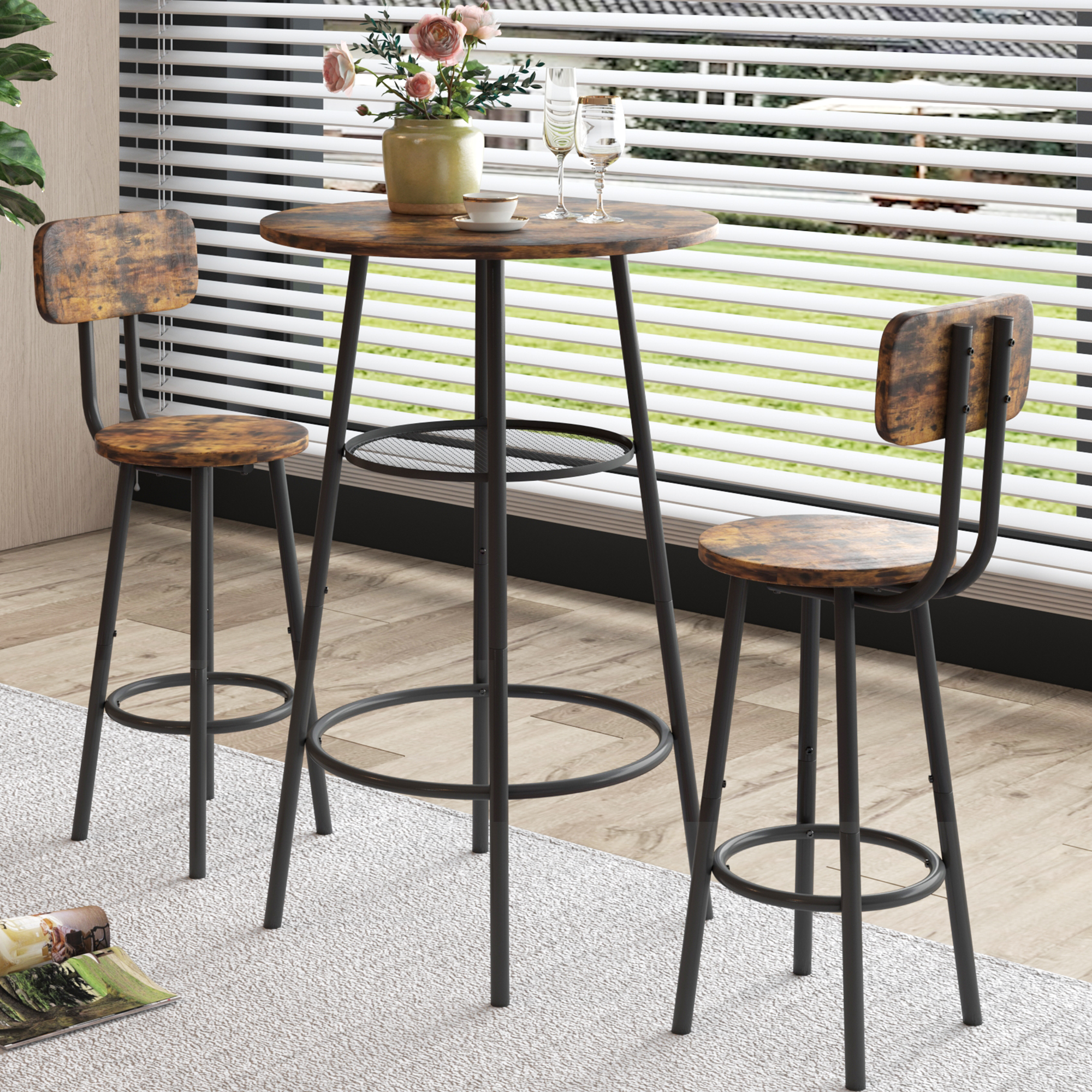 paproos 3 Piece Bar Table Set with Collapsible Bottle Holder