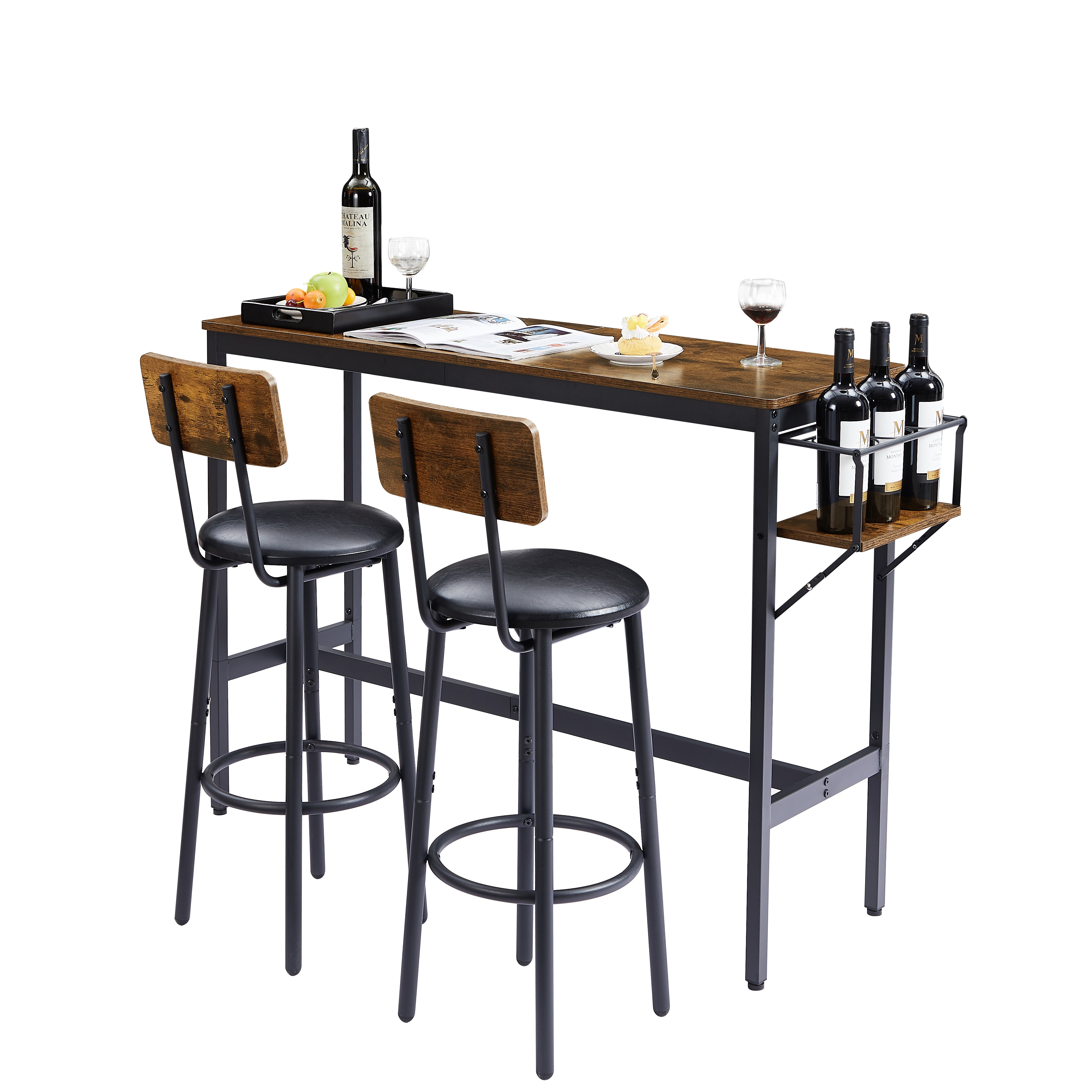 paproos 3 Piece Bar Table Set with Collapsible Bottle Holder
