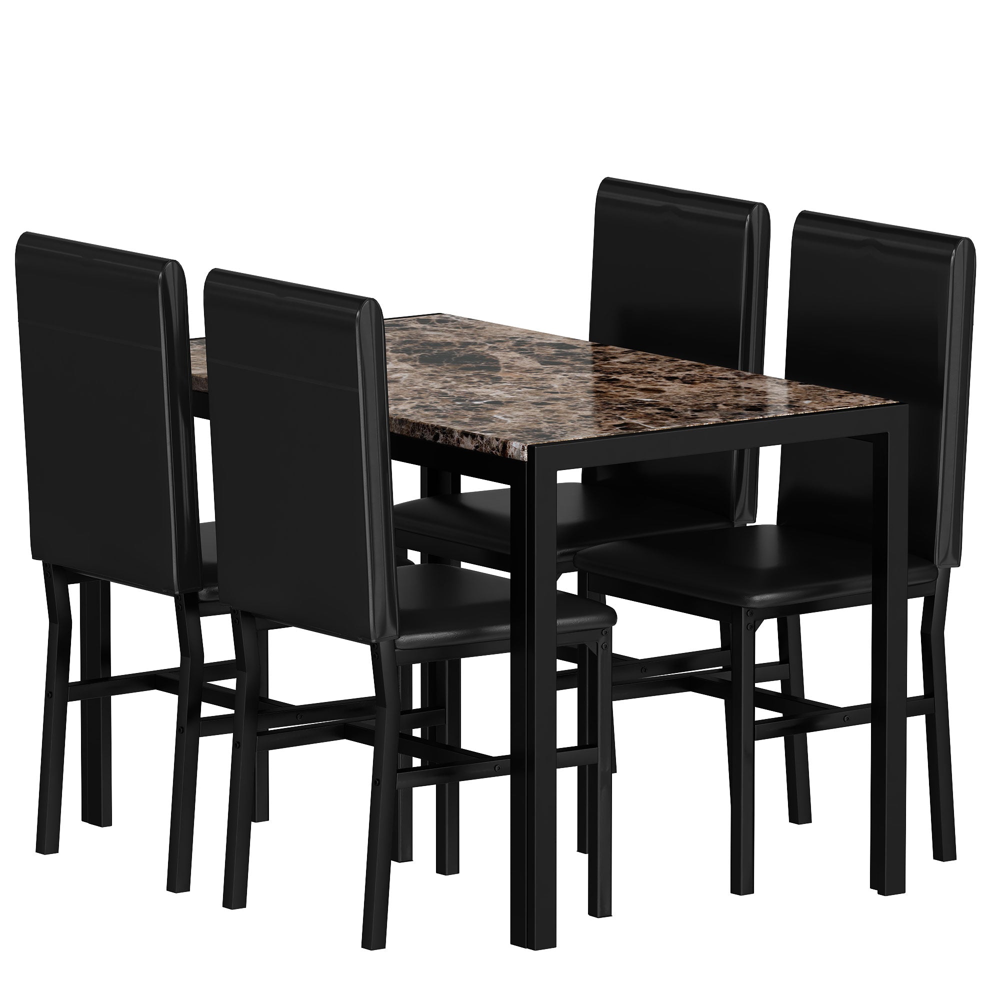 PAPROOS Dining Table Set for 4, Modern 5-Piece Kitchen Table Set with Marble Top and Faux Leather Upholstery Chairs