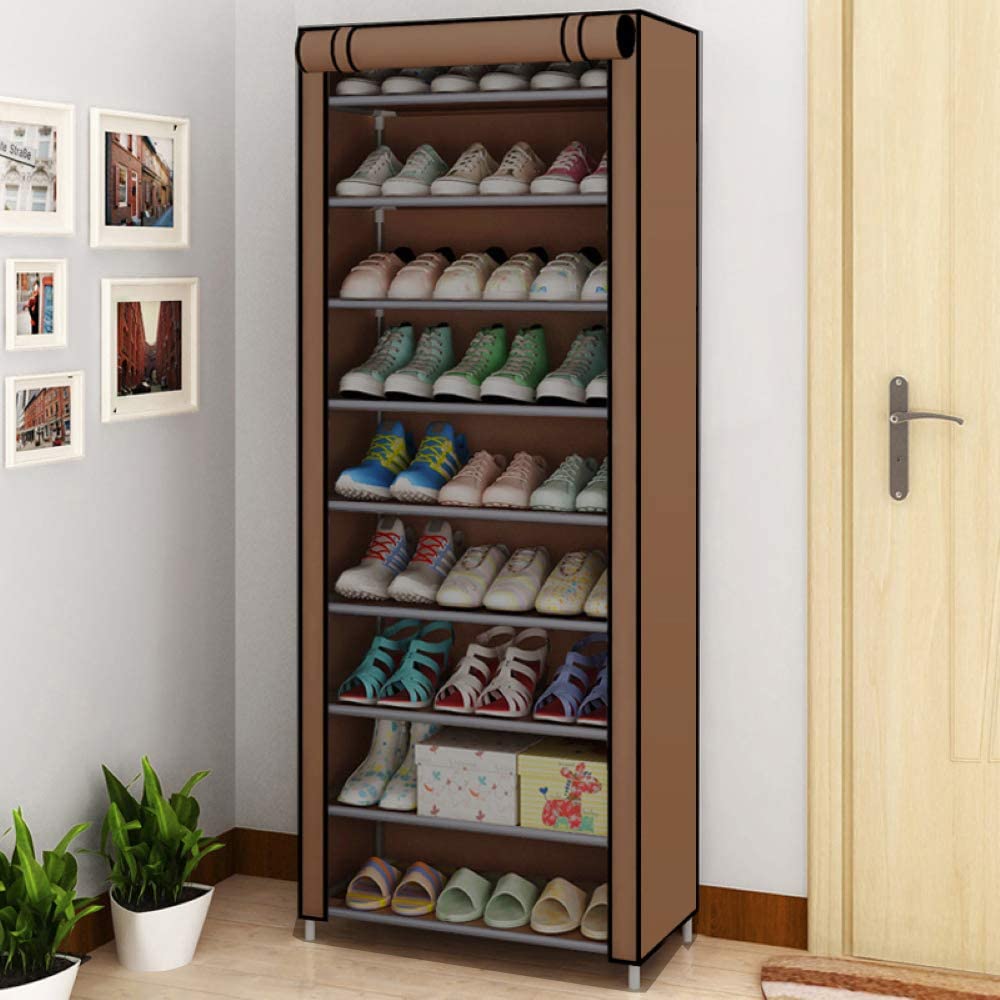 Paproos 10 Tier Shoe Rack, Fabric Shoe Organizer Free Standing Shoe Storage Cabinet, LJC