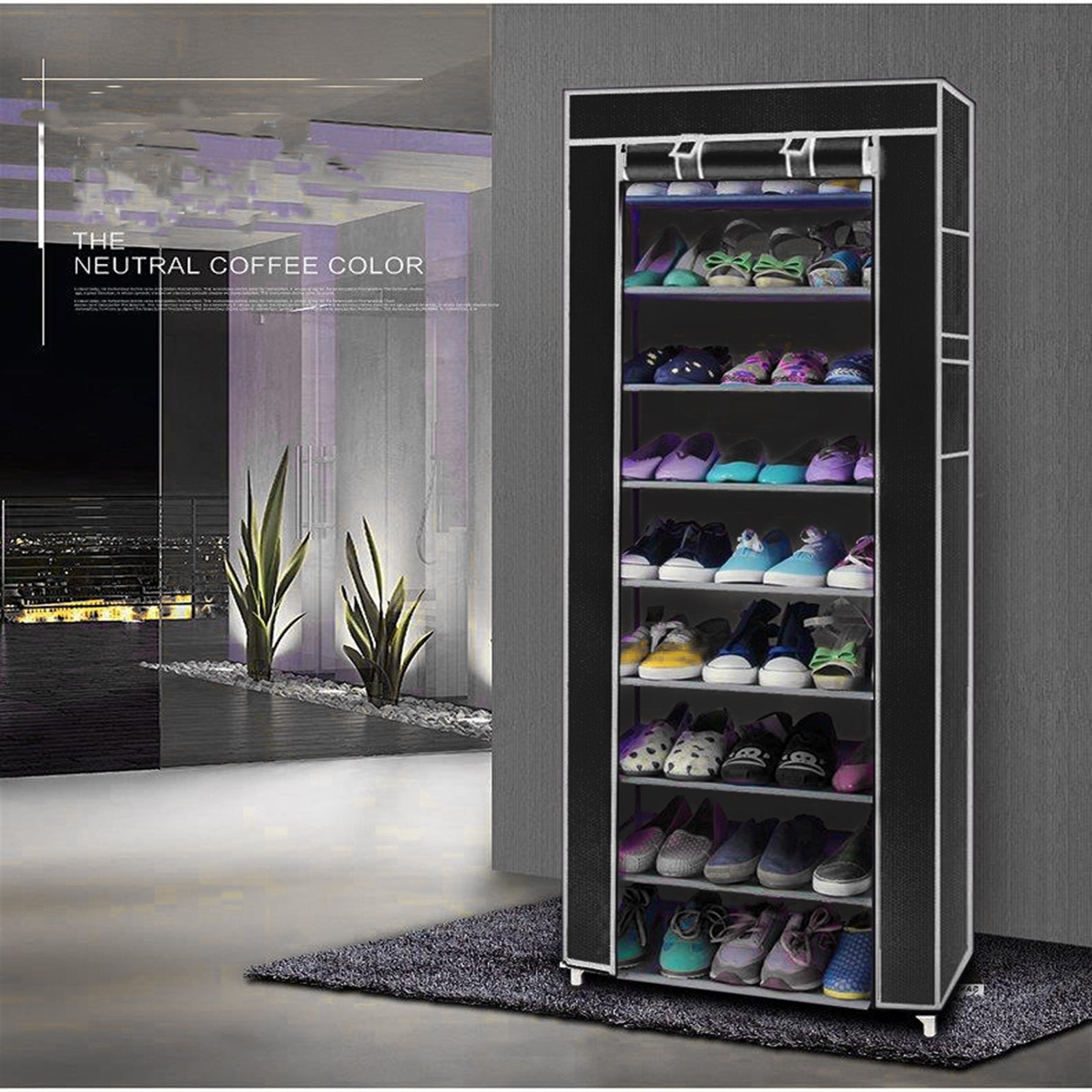 Paproos 10 Tier Shoe Rack, Fabric Shoe Organizer Free Standing Shoe Storage Cabinet, LJC