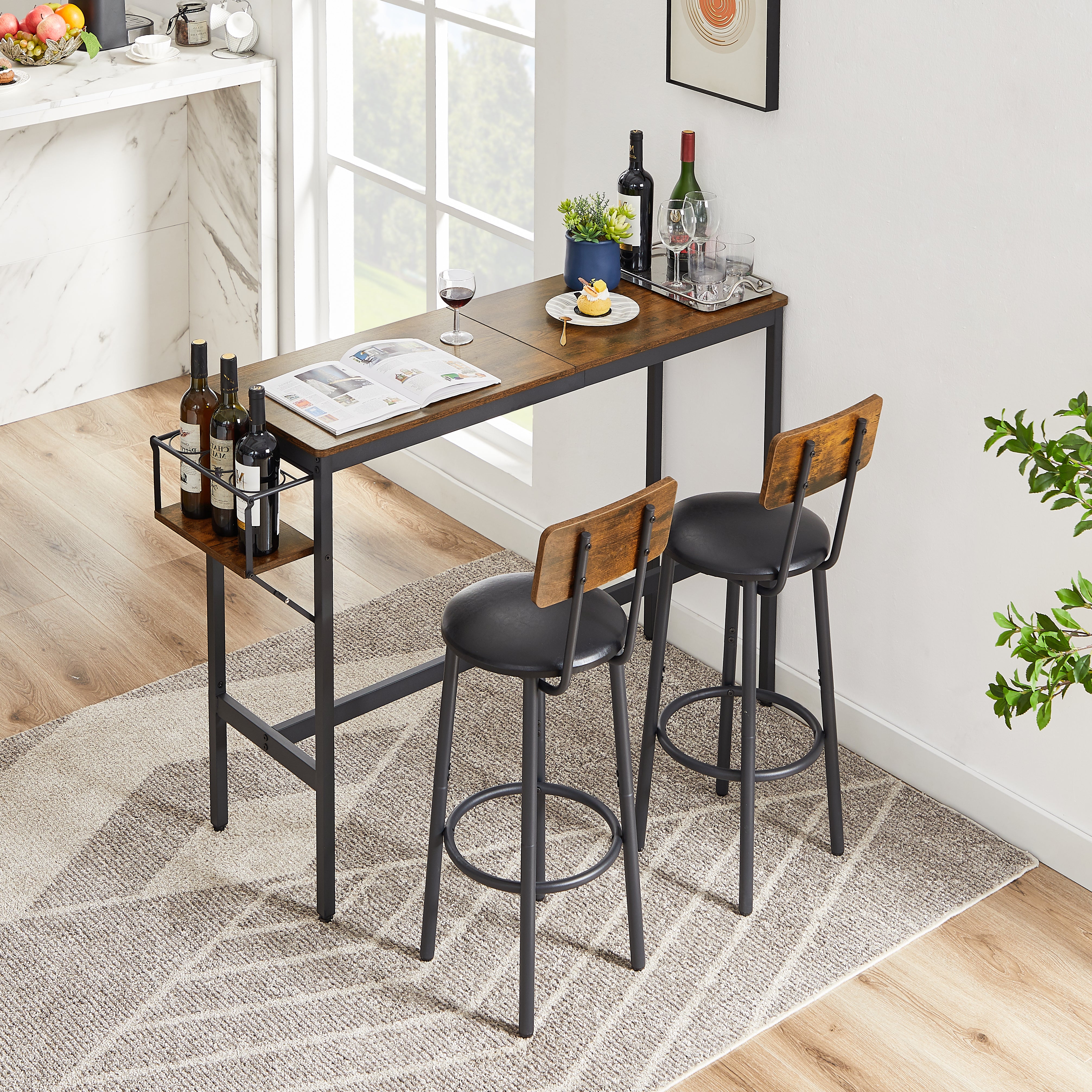 paproos 3 Piece Bar Table Set with Collapsible Bottle Holder