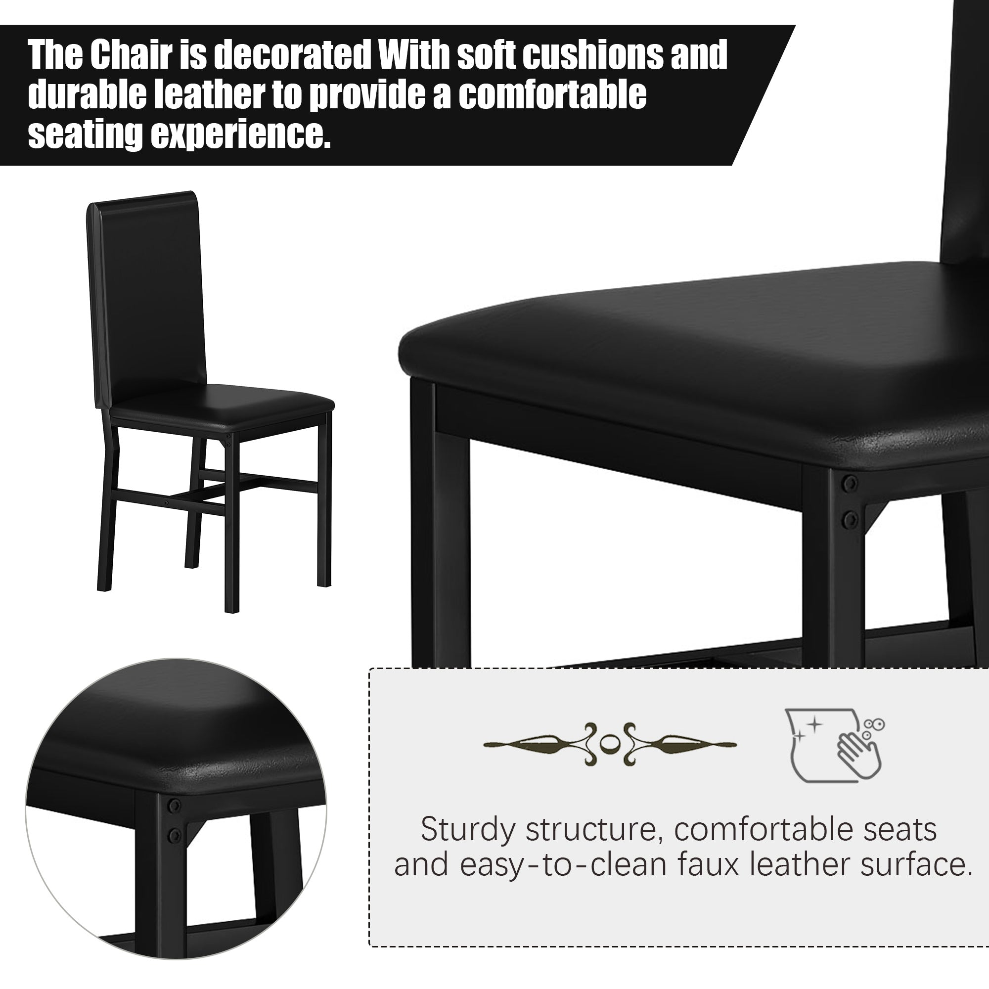 PAPROOS Dining Table Set for 4, Modern 5-Piece Kitchen Table Set with Marble Top and Faux Leather Upholstery Chairs