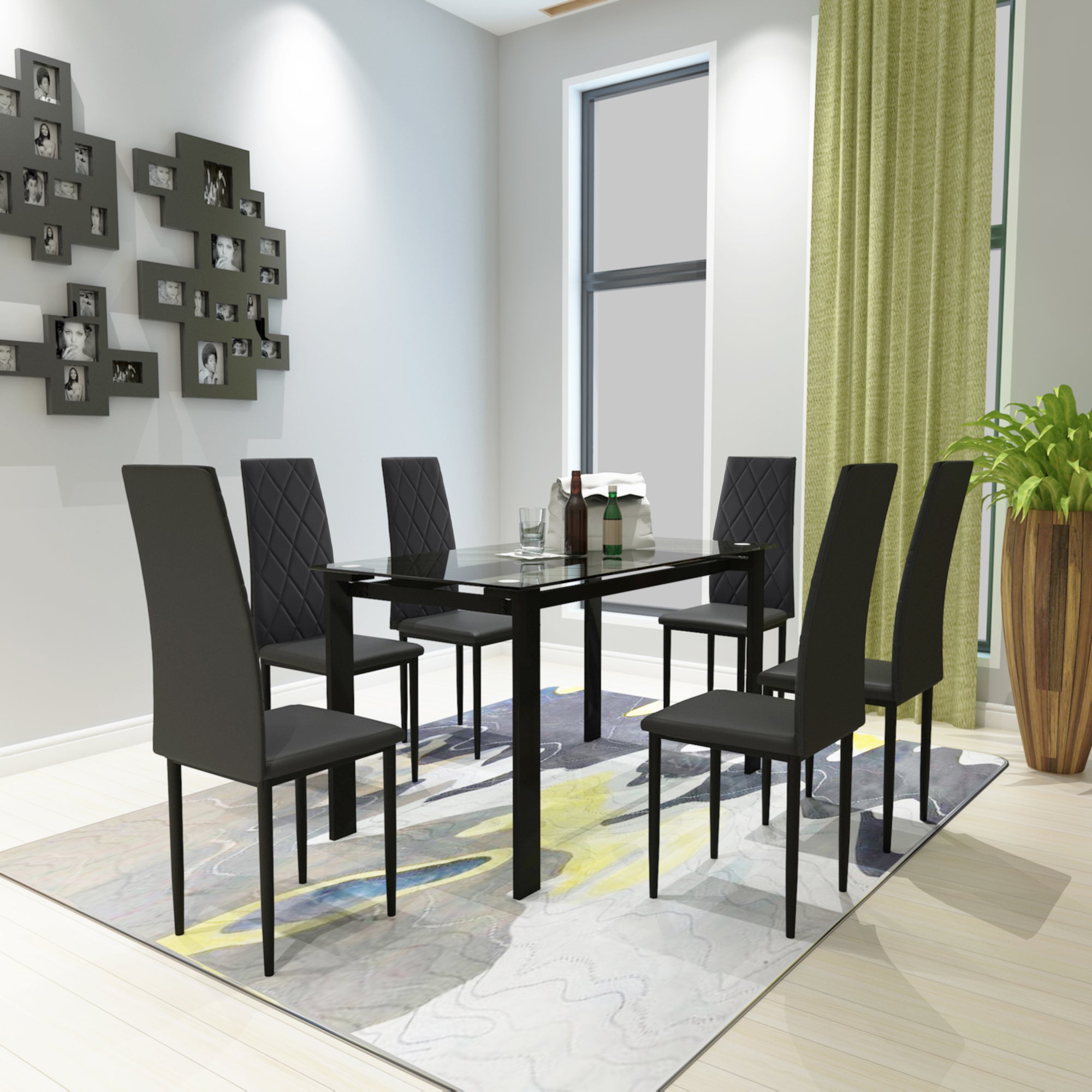 PAPROOS Dining Table Set for 4, Modern 5-Piece Kitchen Table Set with Marble Top and Faux Leather Upholstery Chairs