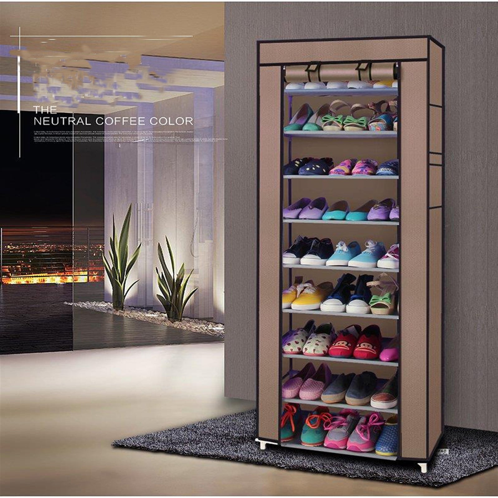 Paproos 10 Tier Shoe Rack, Fabric Shoe Organizer Free Standing Shoe Storage Cabinet, LJC