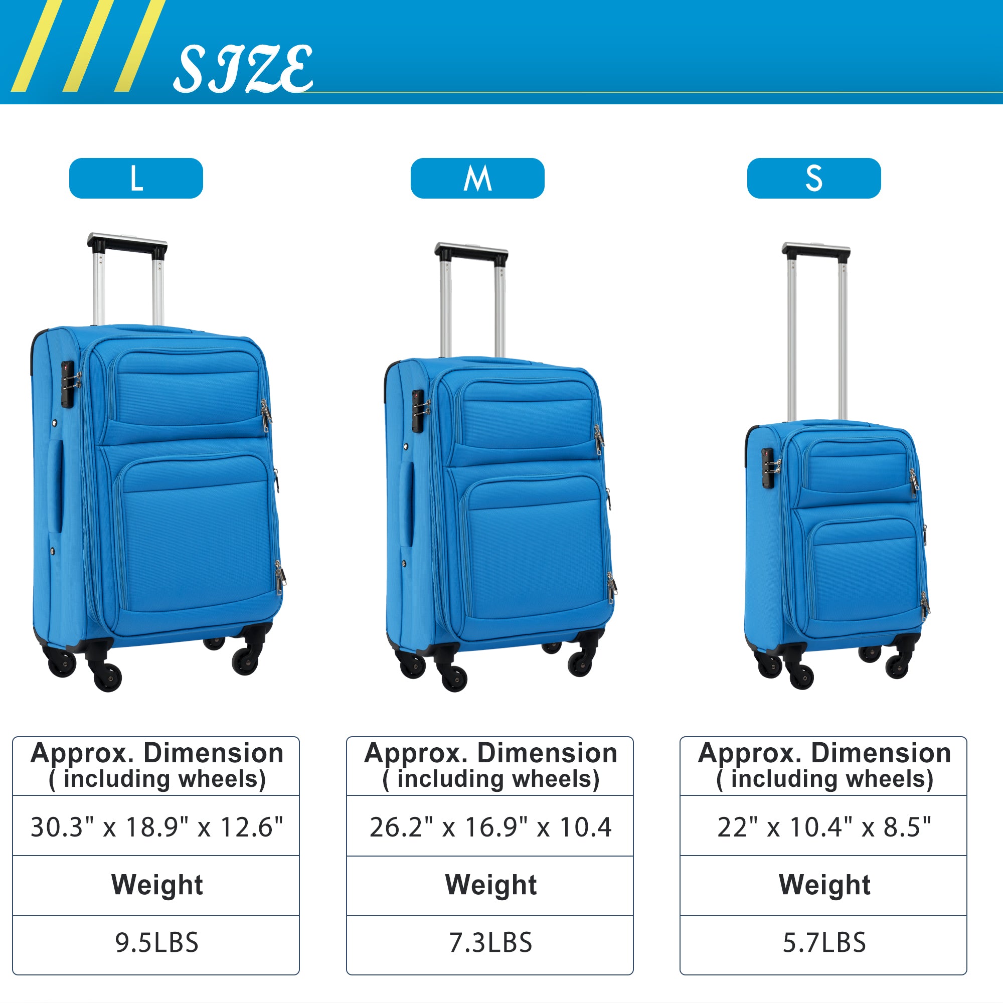 paproos 3 Piece Softside Luggage Set, 22in 26in 30in 3 in 1 Oxford Fabric Carry on Softshell Suitcases Set